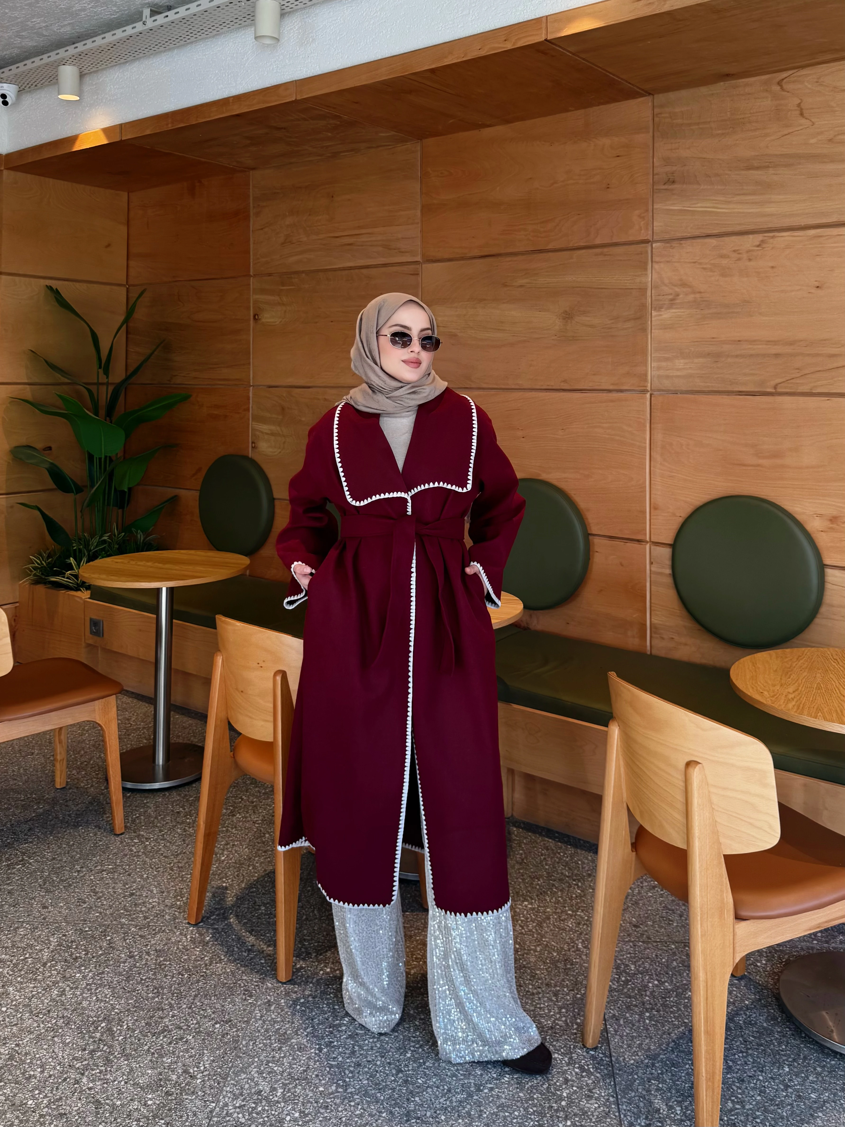 Çoban Dikişli Kaban - Bordo