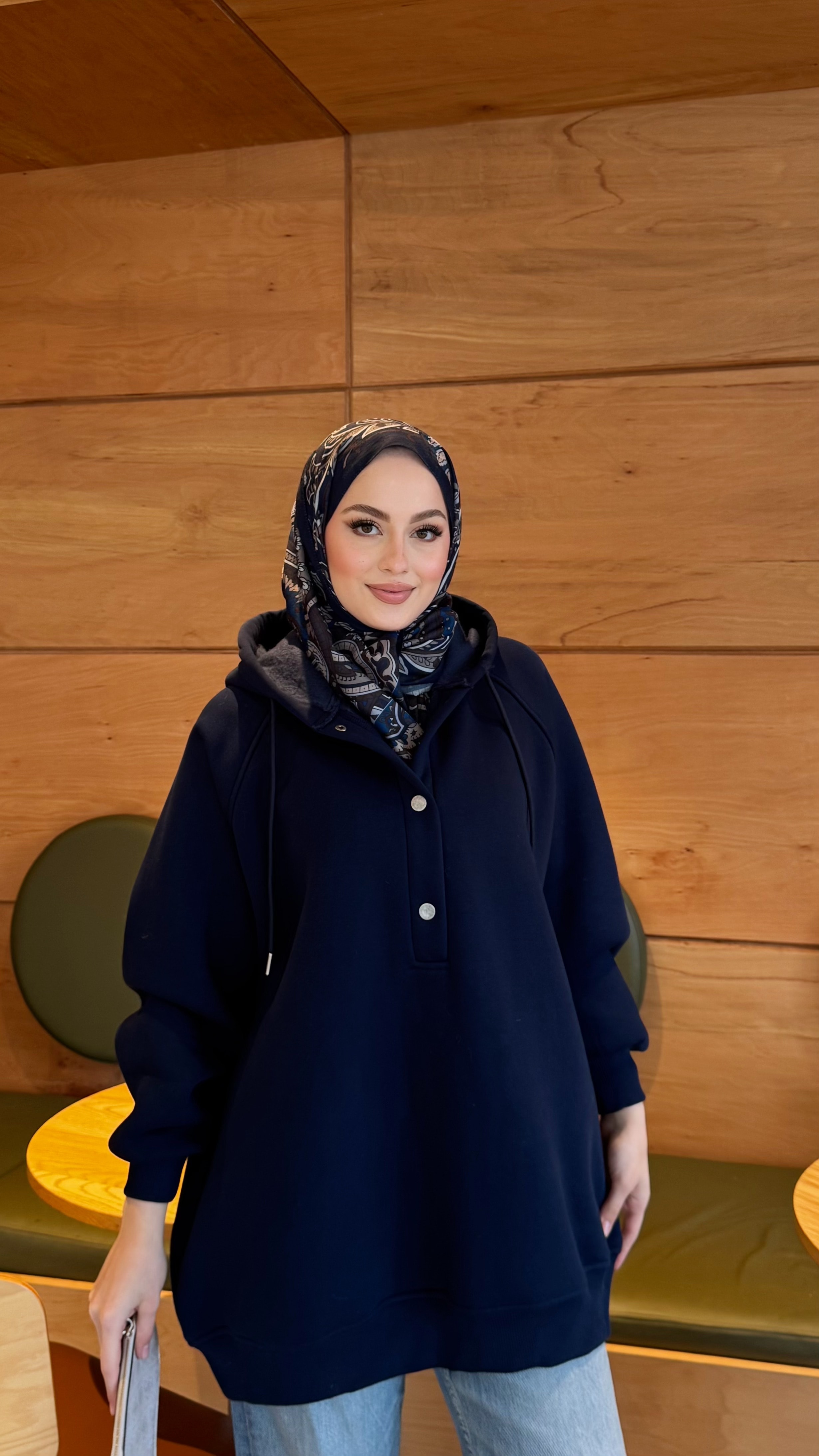 Çıtçıtlı Şardonlu Üç İplik Sweatshirt - Lacivert