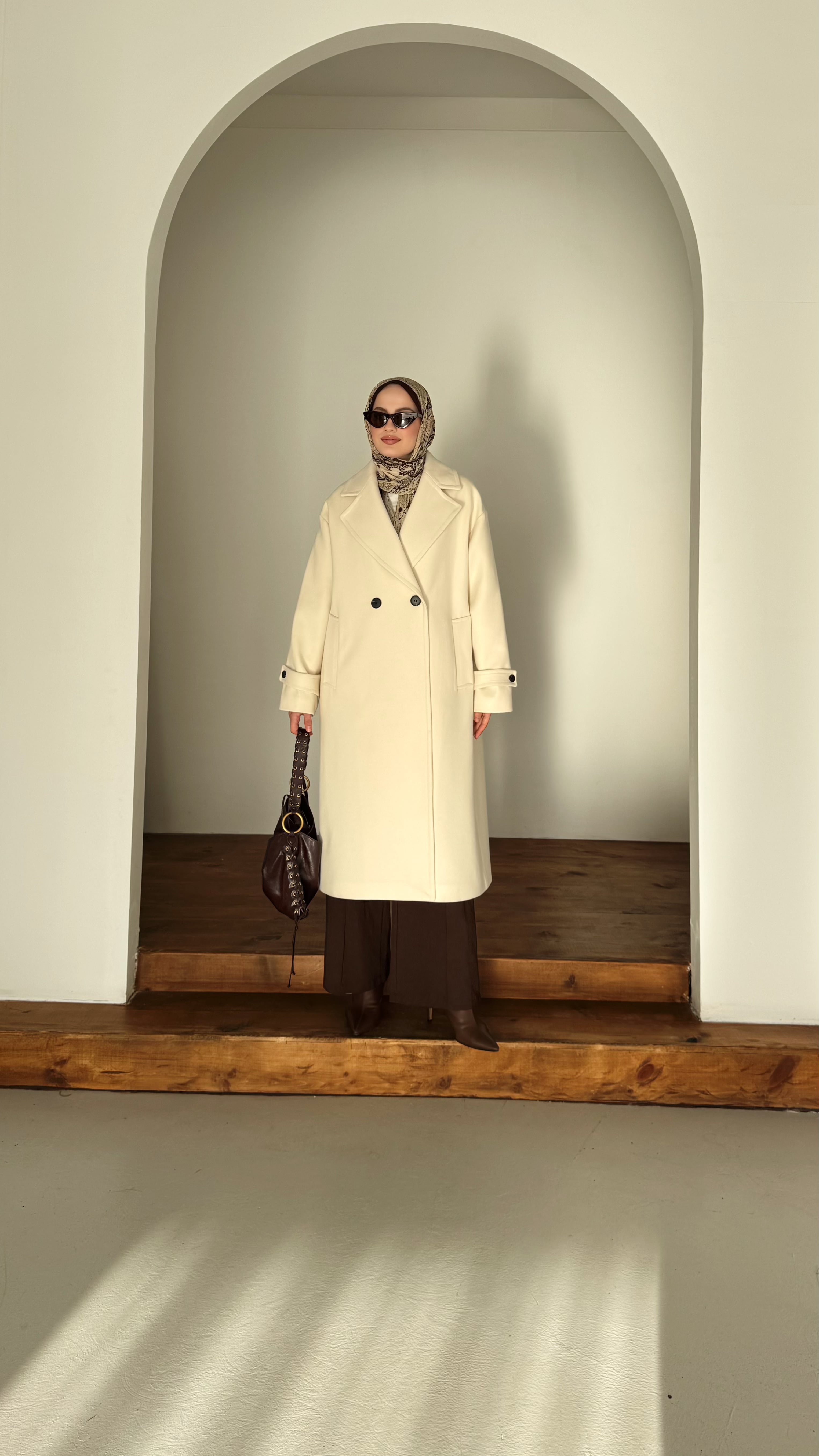 Zr Muadil Premium Astarlı Kaşe Kaban - Krem