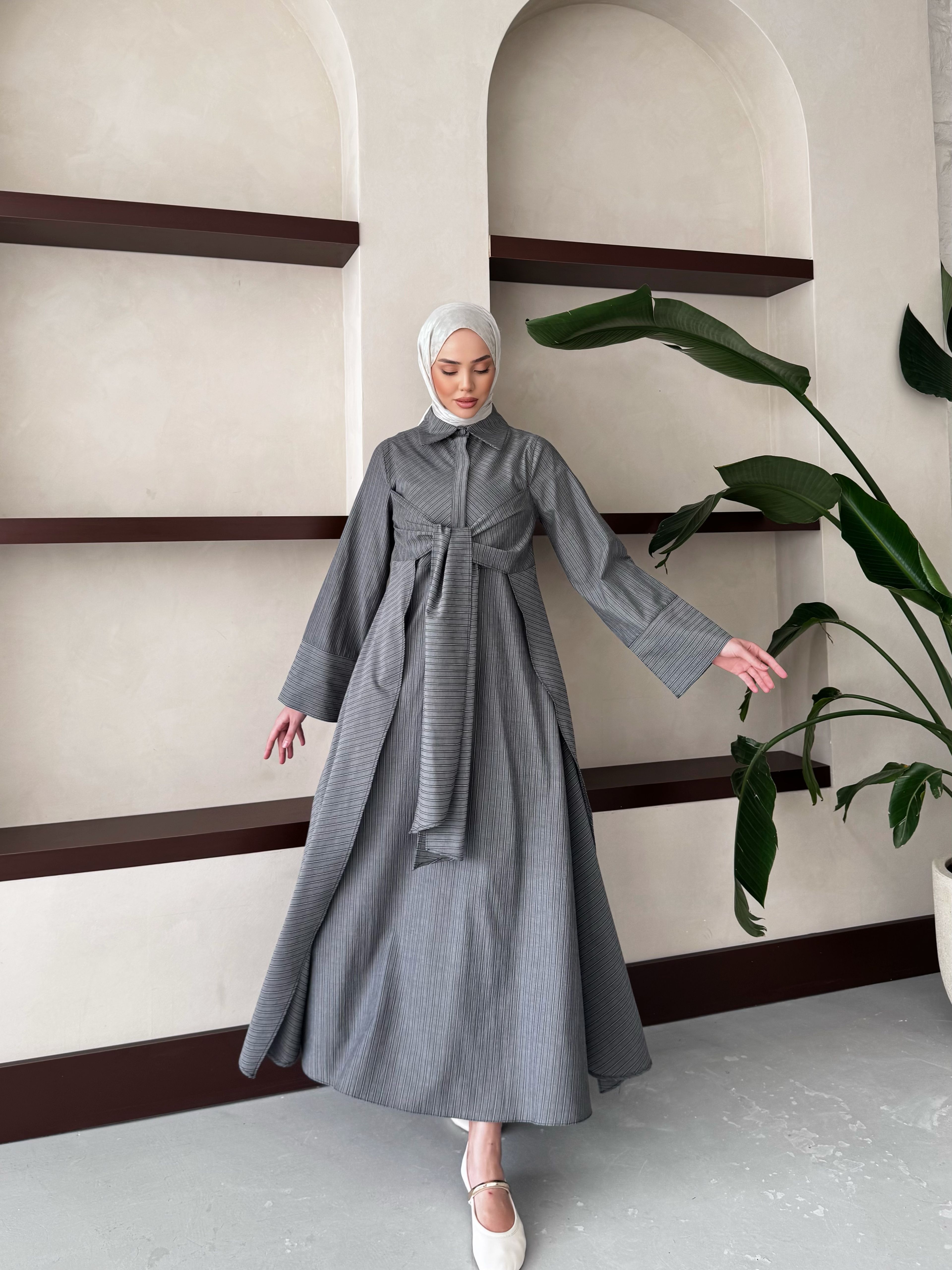 BAĞLAMA DETAYLI YASEMİN ELBİSE
