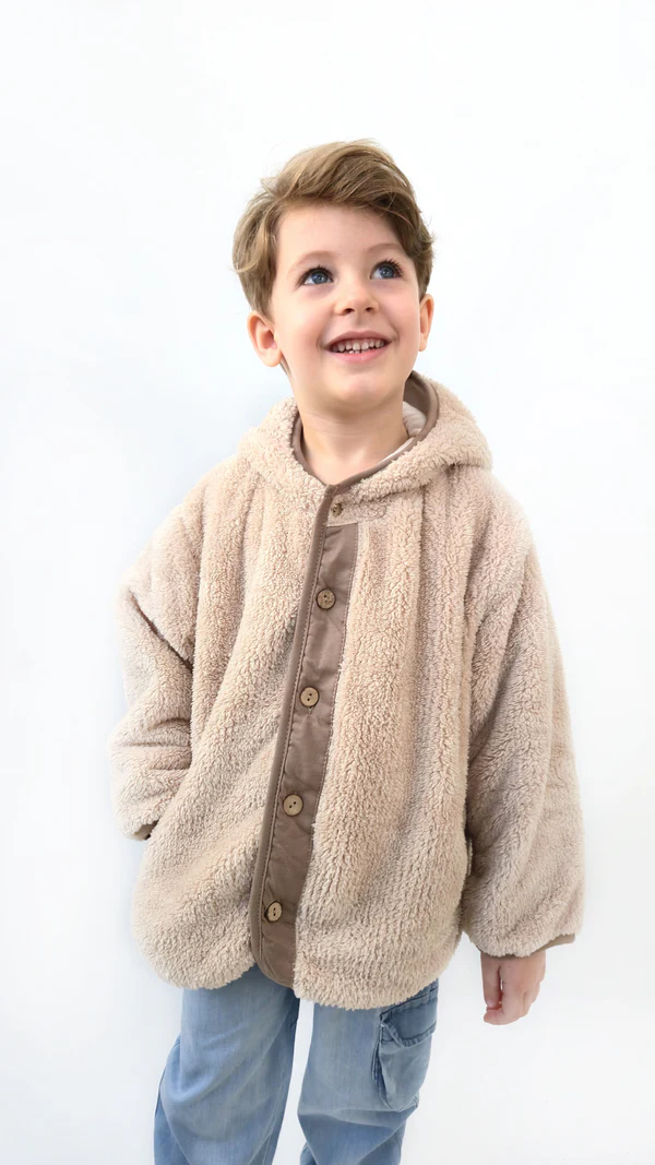 Teddy Kumaş Kapüşonlu Mont - Kahve