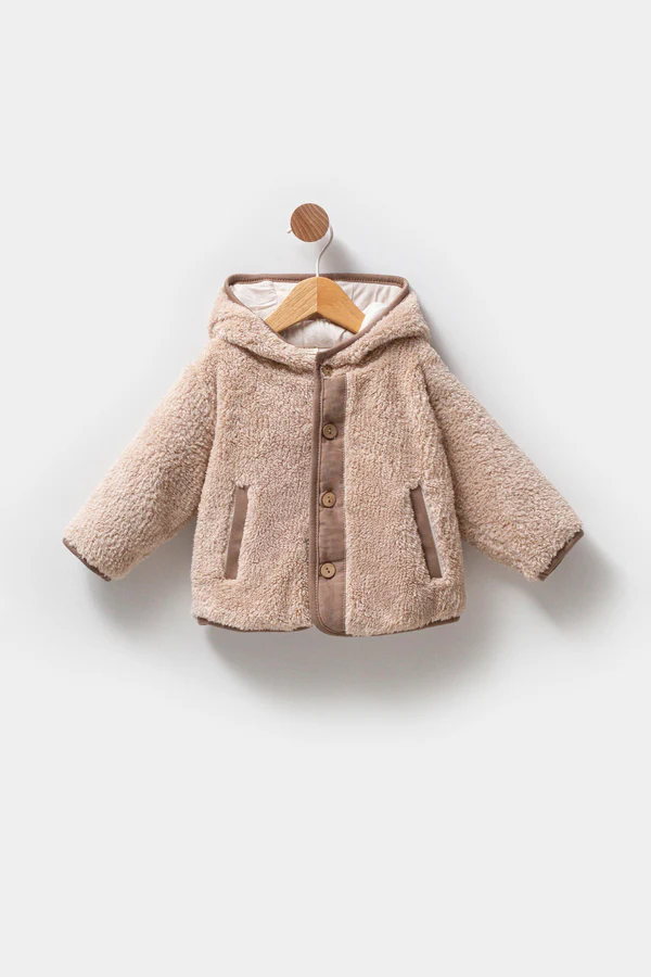 Teddy Kumaş Kapüşonlu Mont - Kahve