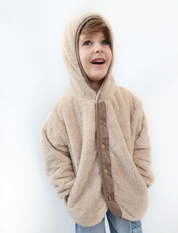 Teddy Kumaş Kapüşonlu Mont - Kahve