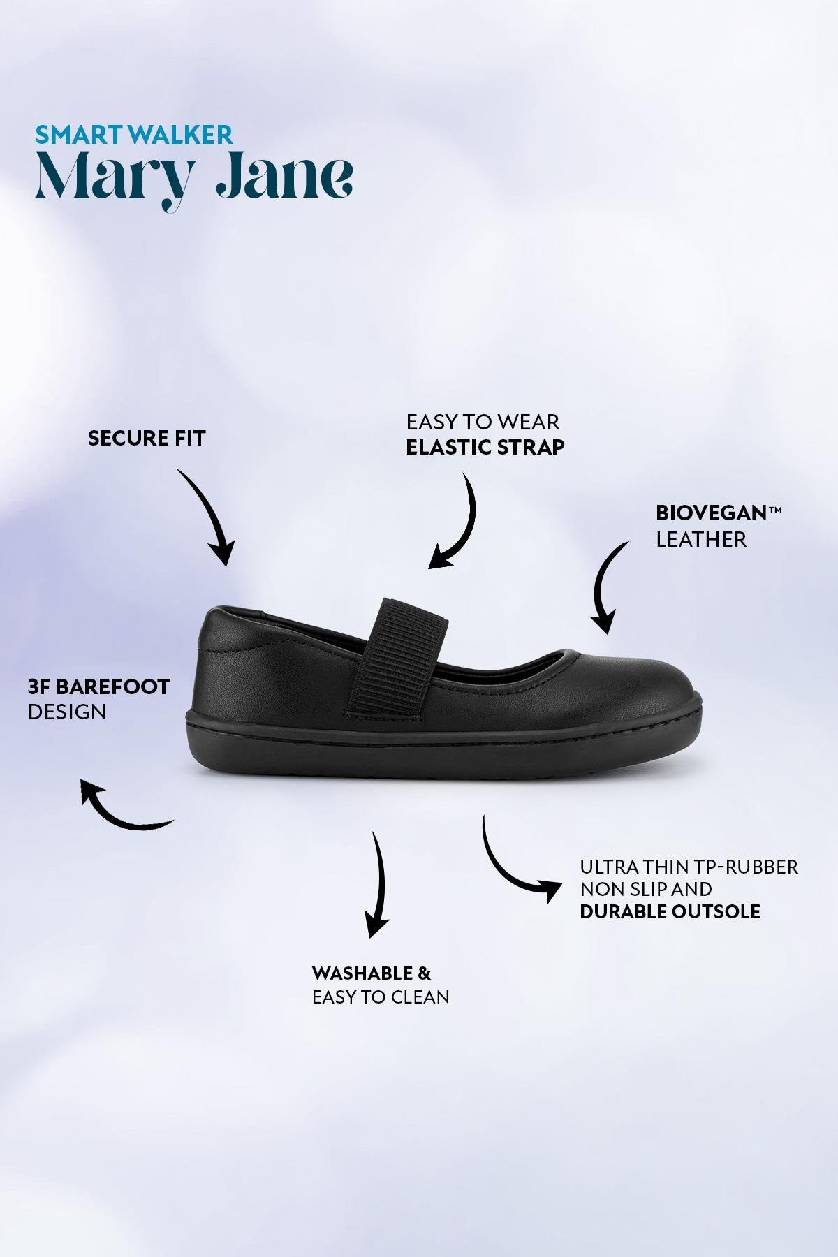Hopfrög Smart Walker Mary Jane Barefoot Kız Babet Ayakkabı Siyah
