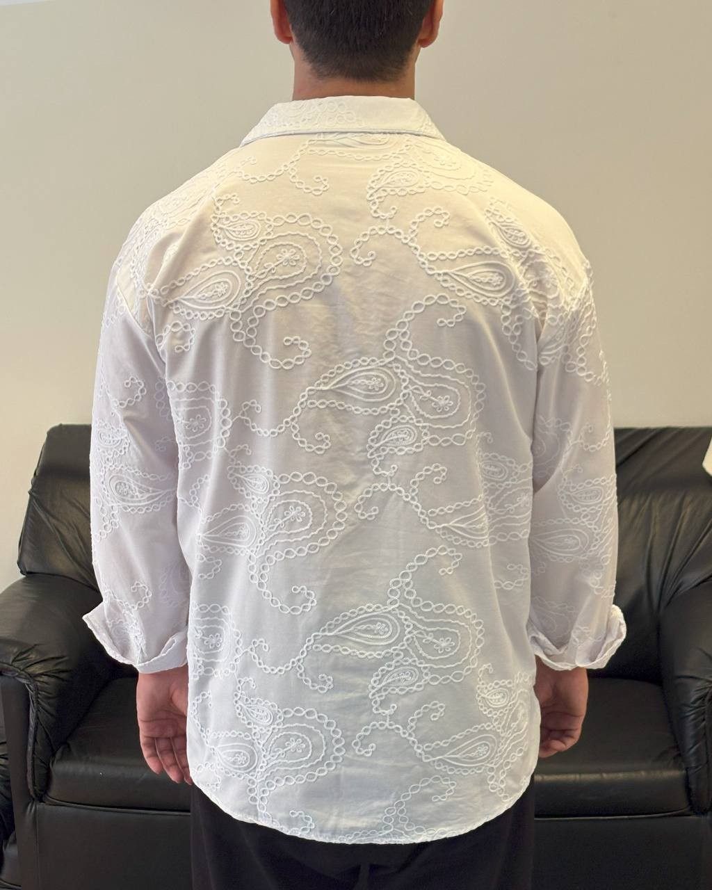 Nakışlı Oversize Beyaz gömlek