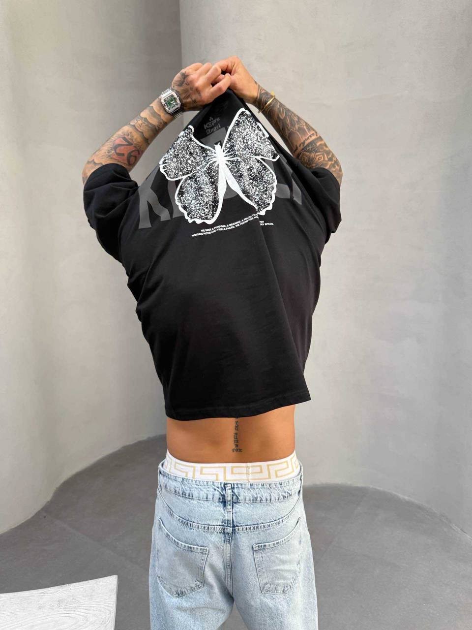 Baskılı Oversize Tshirt Kelebek beyaz