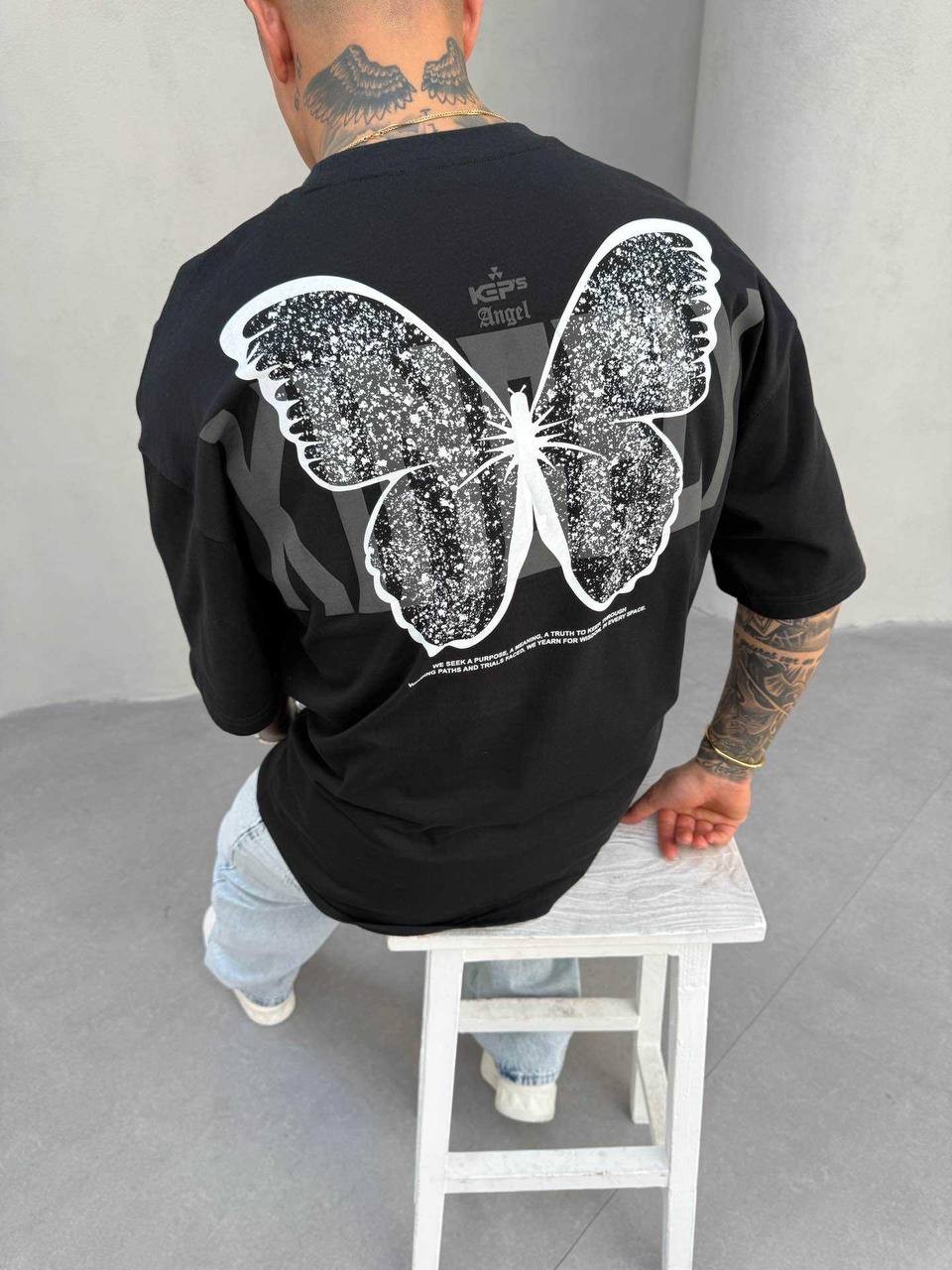 Baskılı Oversize Tshirt Kelebek beyaz