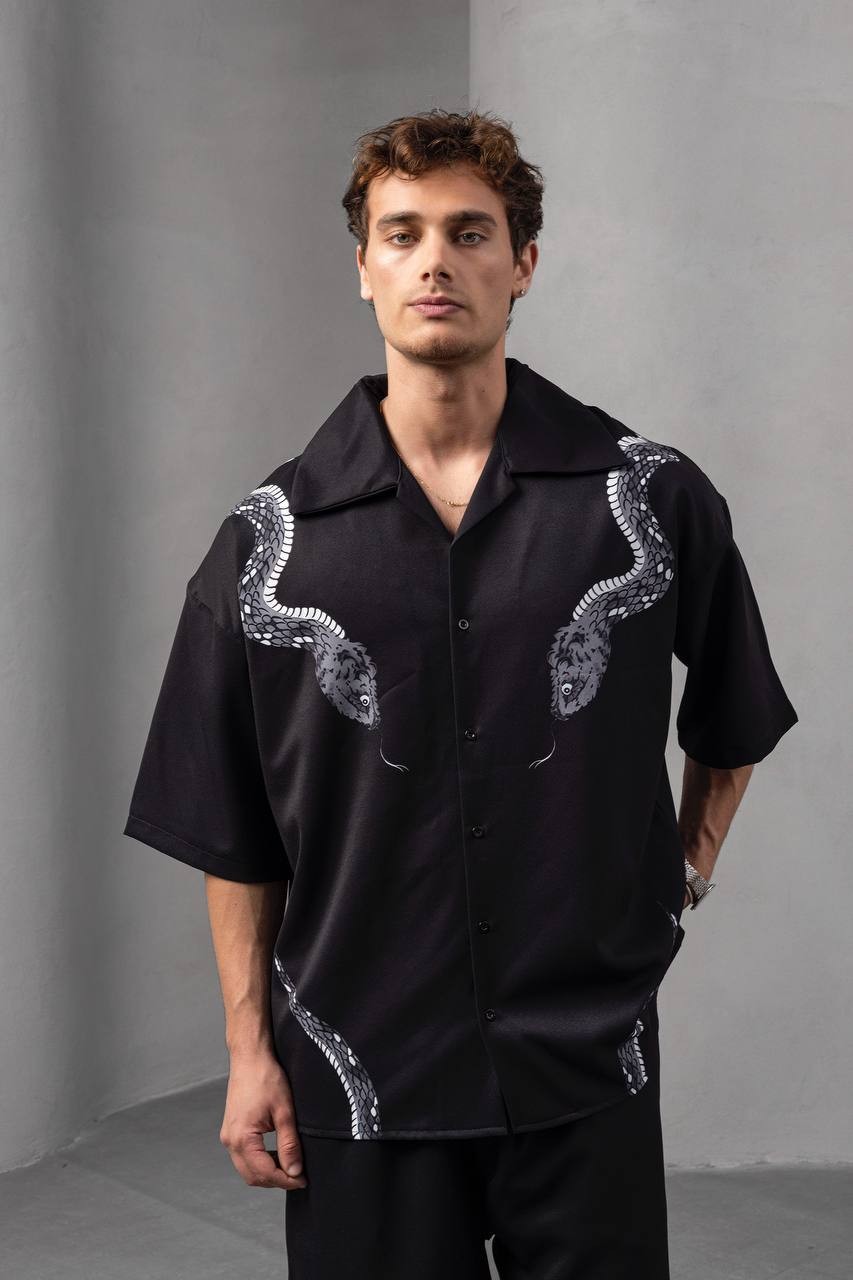 Yılanlı Oversize Gömlek ve Şort Takım