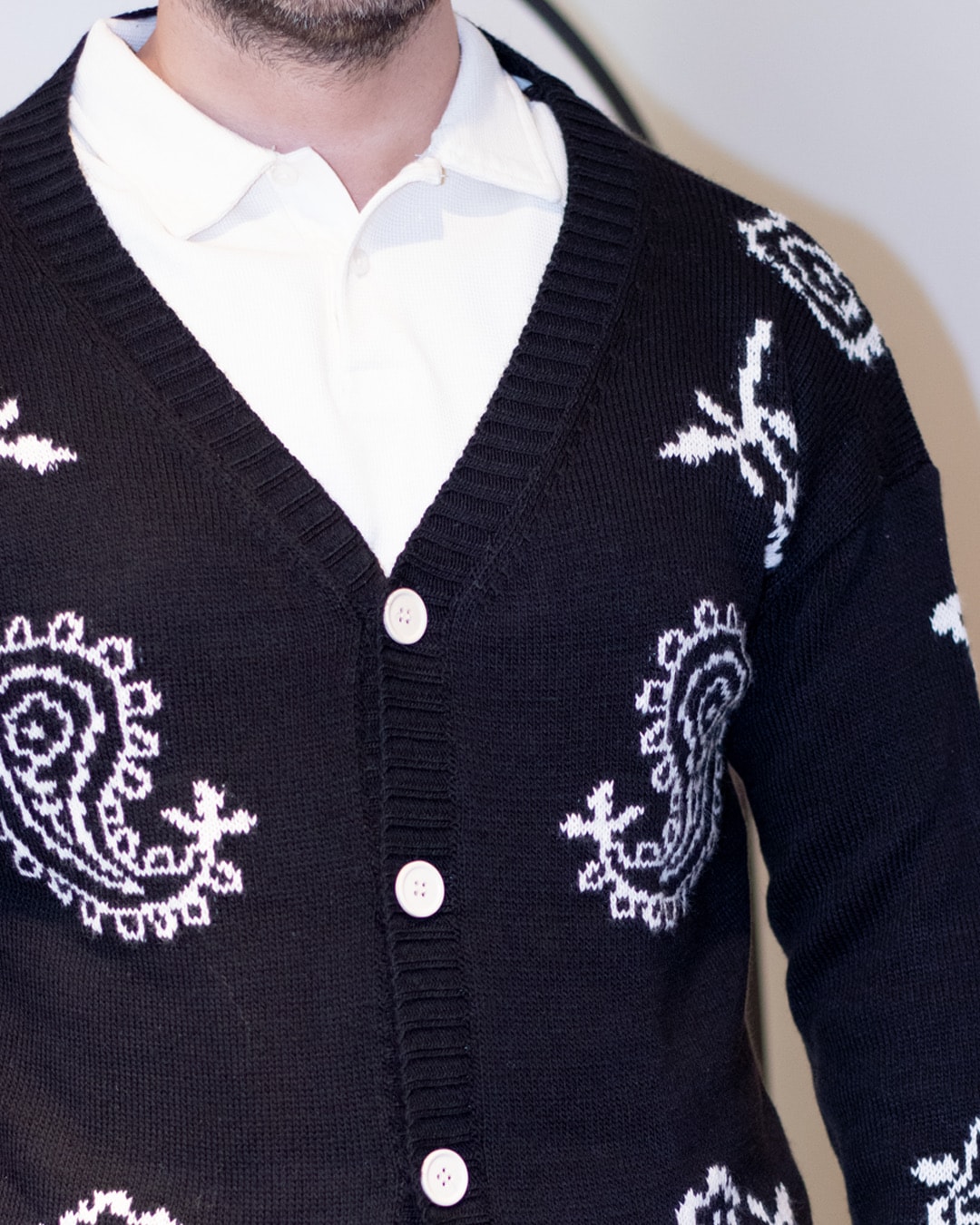 Desenli Hırka Oversize Siyah