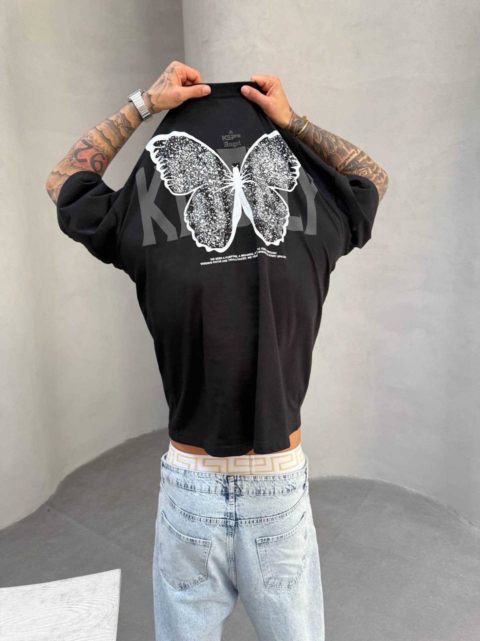 Baskılı Oversize Tshirt Kelebek beyaz