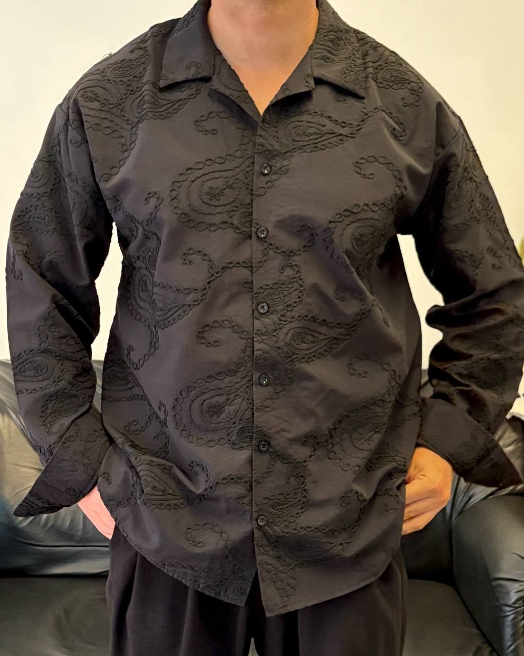 Nakışlı Siyah Oversize Gömlek