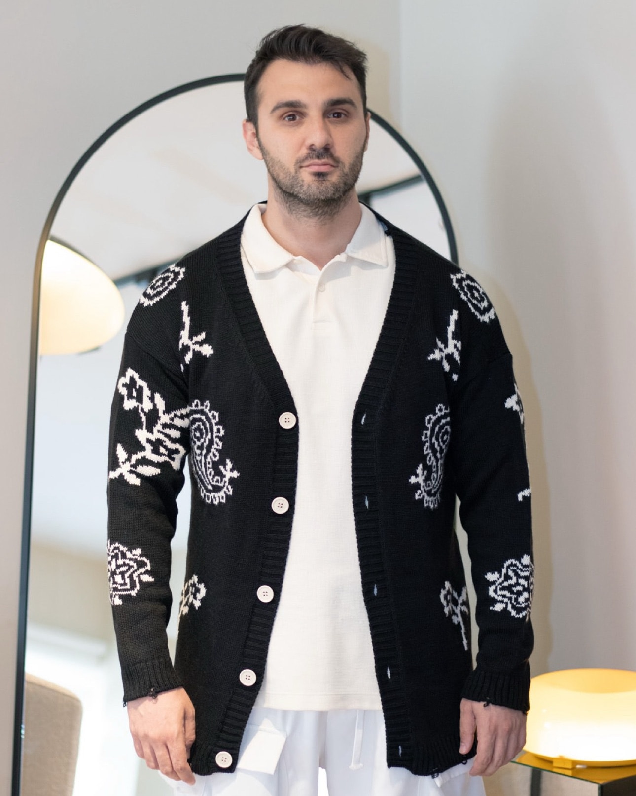 Desenli Hırka Oversize Siyah