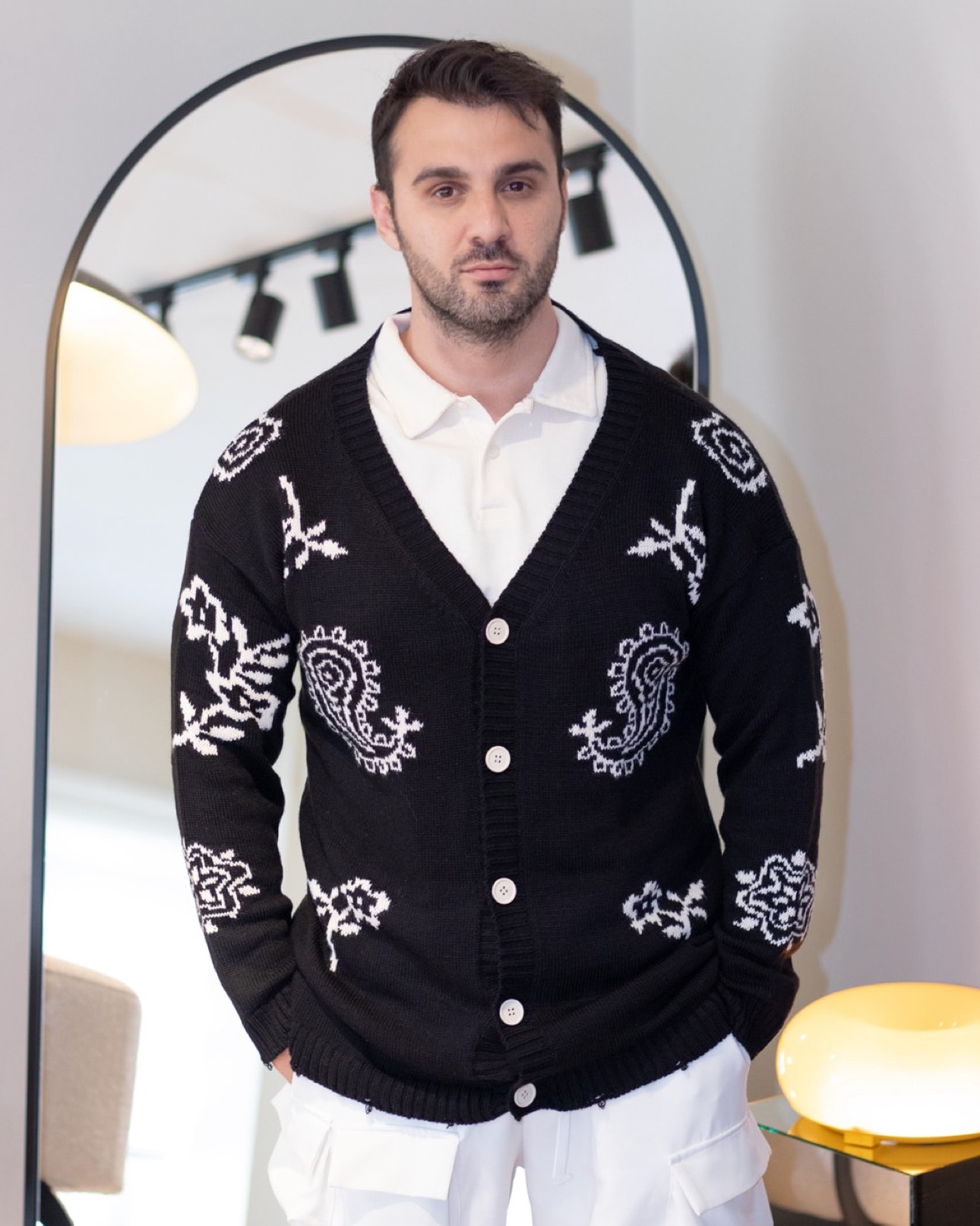 Desenli Hırka Oversize Siyah