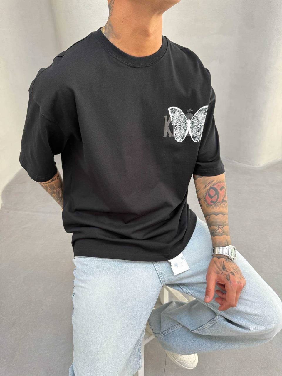 Baskılı Oversize Tshirt Kelebek beyaz