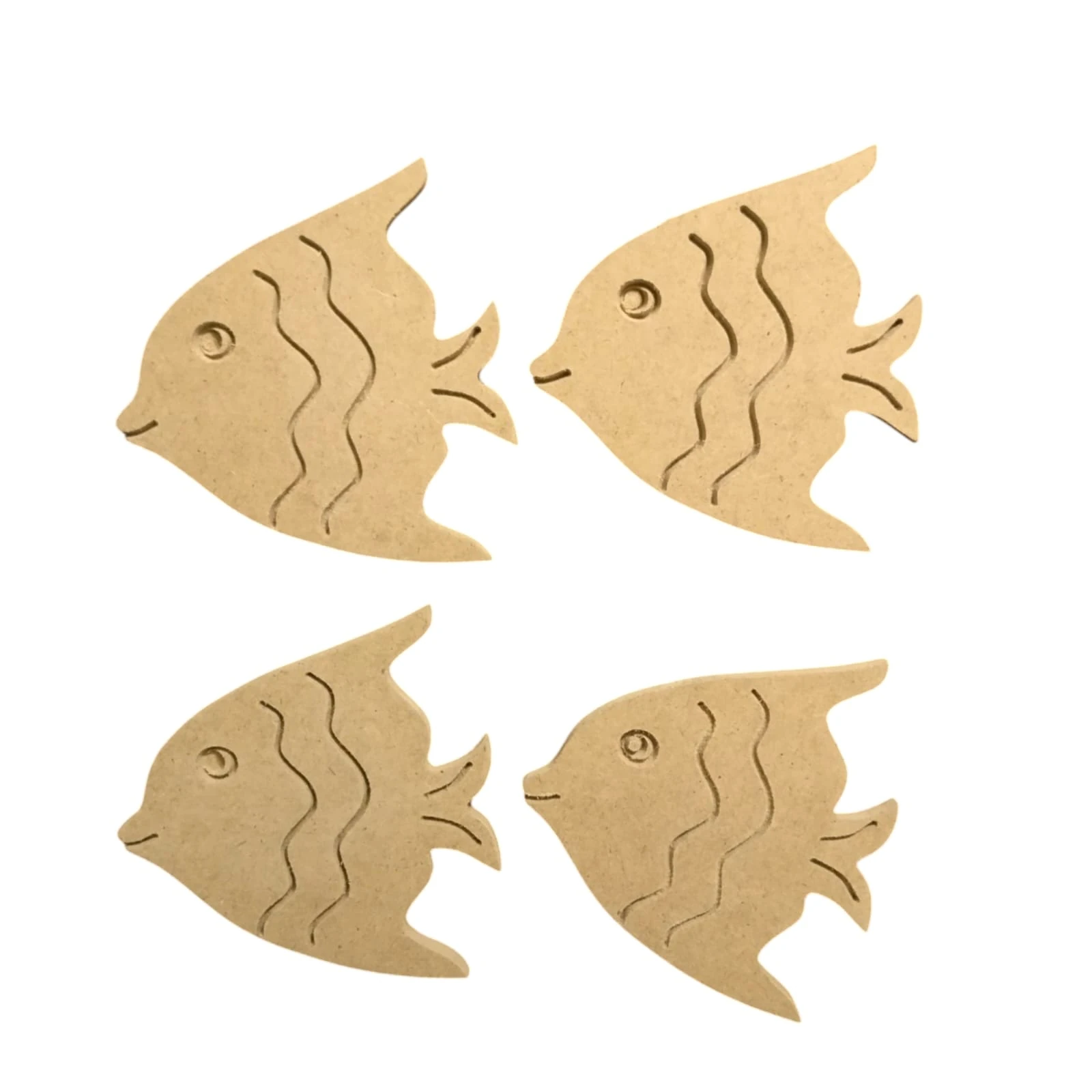 4'LÜ BALIK SETİ BOYANABİLİR HAM MDF EBATI 9CMX9CM KALINLIĞI 6 MM