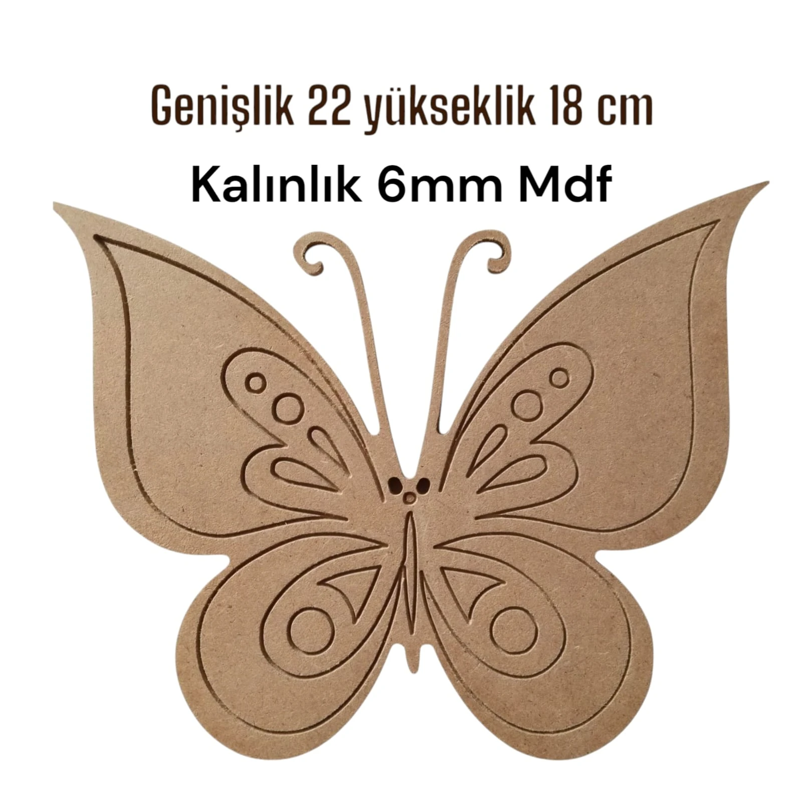 HOBİ KELEBEK MDF BOYANABİLİR OBJE DUVAR SÜSÜ EBATI 22X18 CM 6MM KALINLIĞINDA
