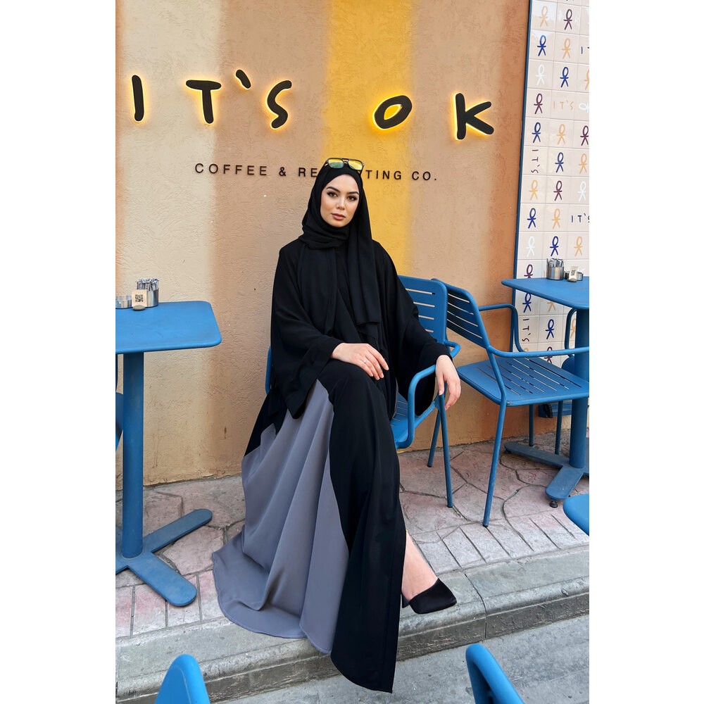 Grey Black Abaya