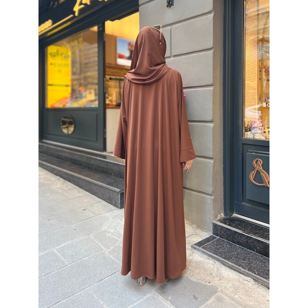 Düğme Detaylı Kahve Abaya Elbise