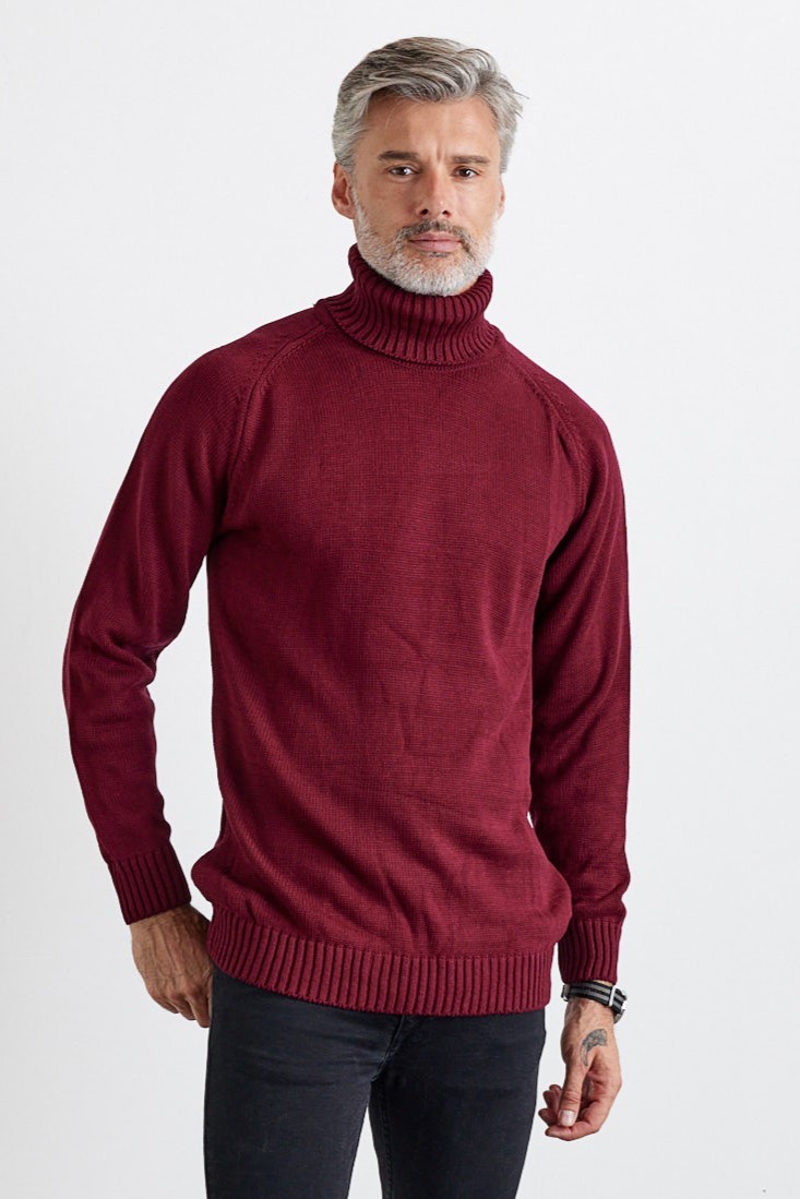 Men's Full Fisherman Thick Italian Sleeve Sweater - Maroon