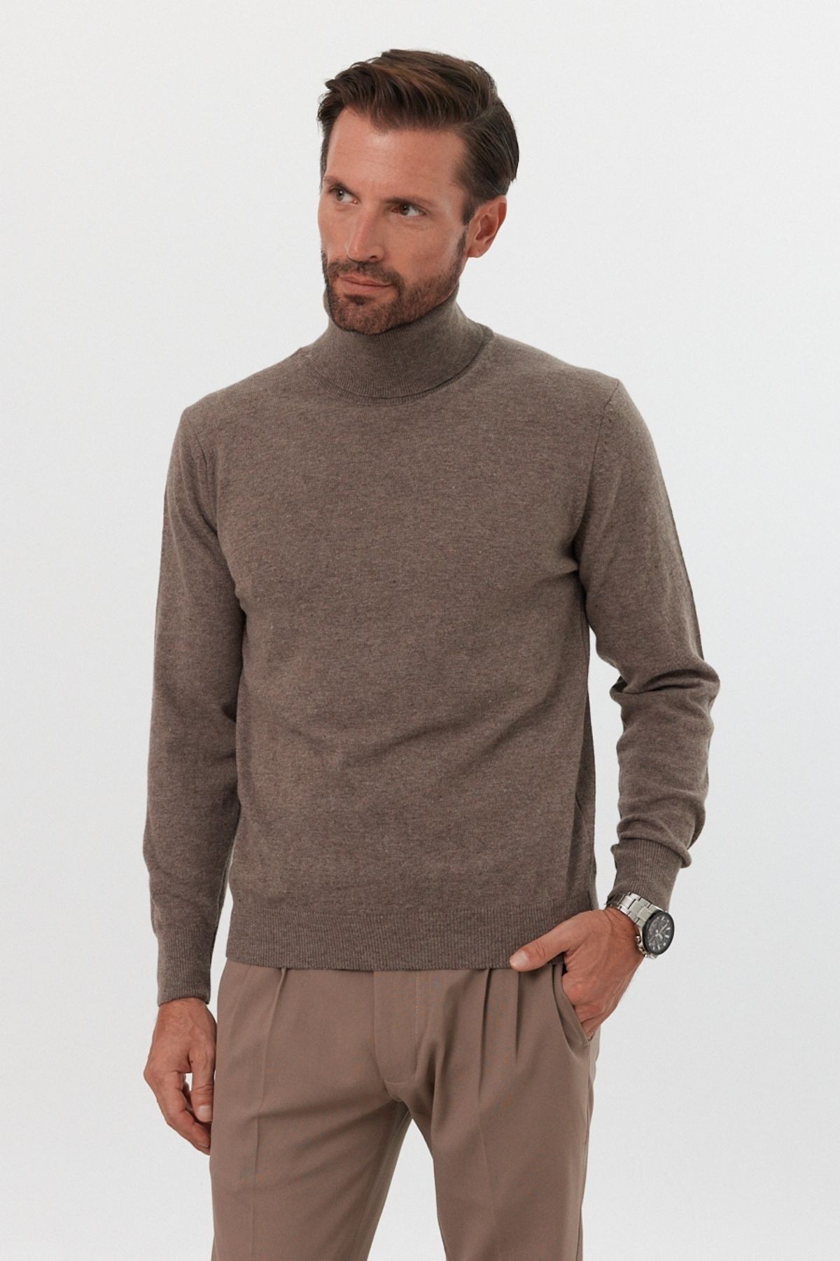 Men's Woolen Regular Fit Full Turtleneck Fisherman Sweater