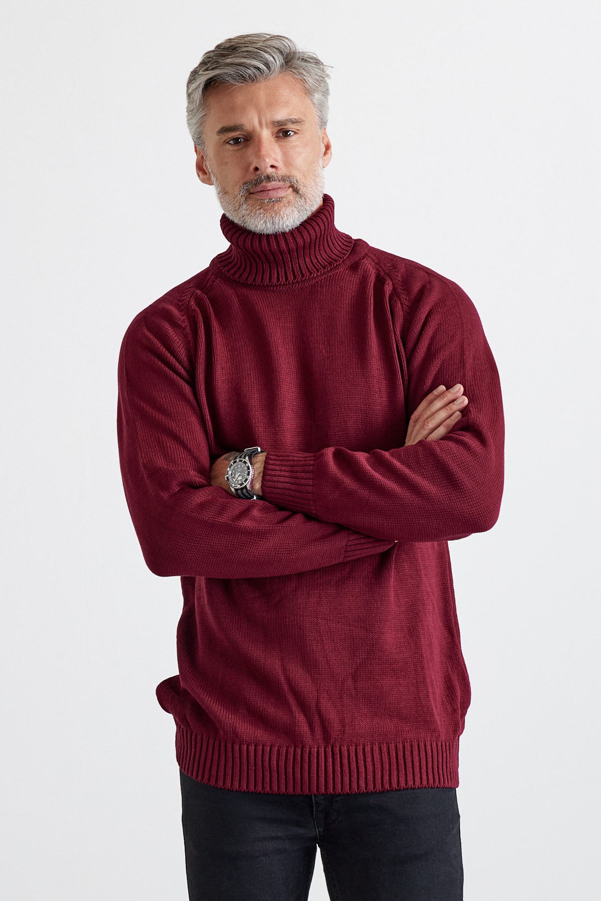 Men's Full Fisherman Thick Italian Sleeve Sweater - Maroon