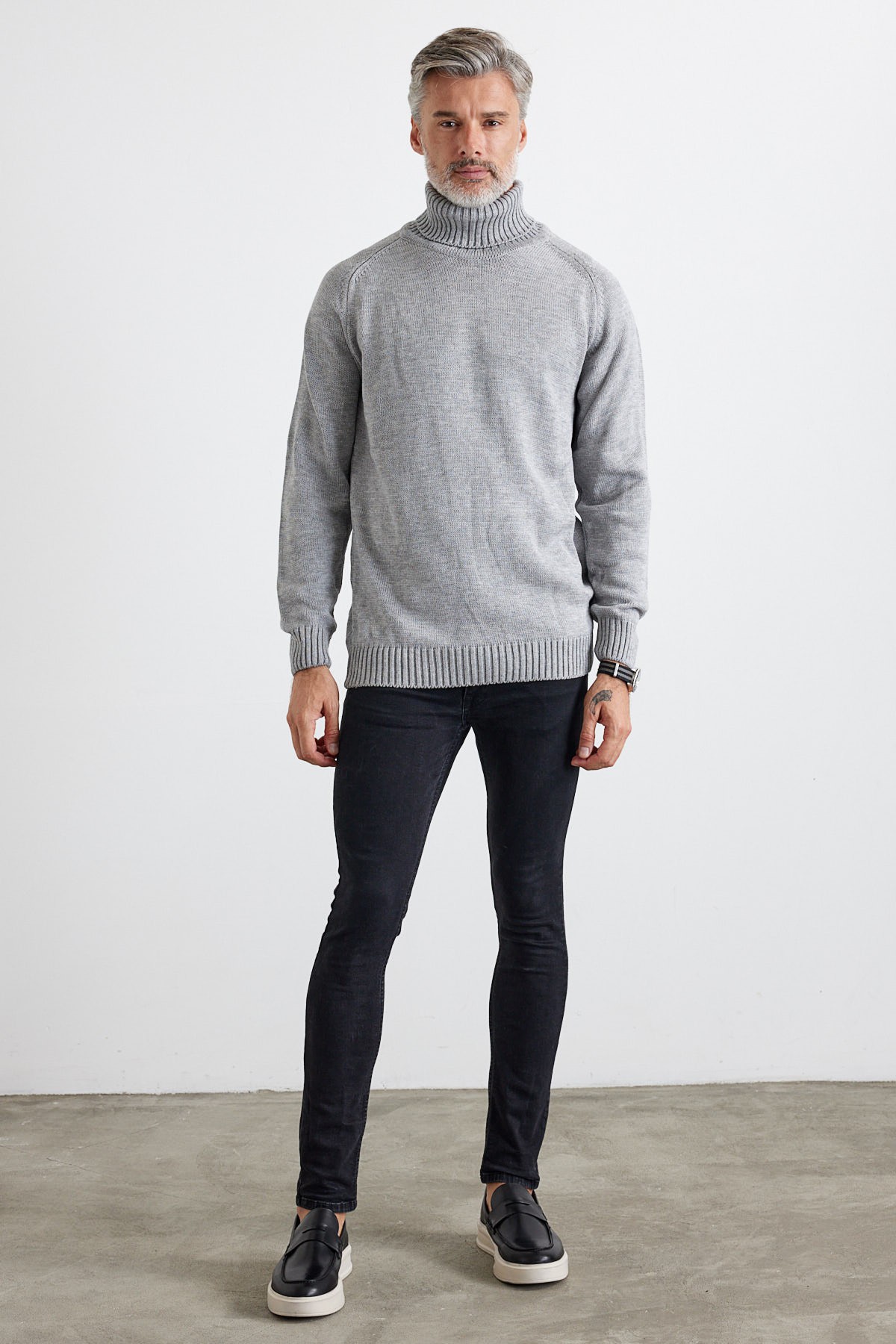 Men's Full Fisherman Thick Italian Sleeve Sweater - Light Grey