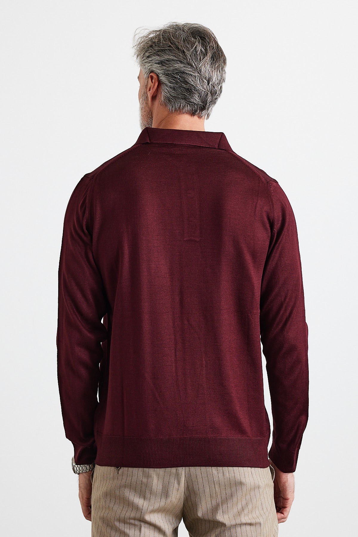 Men's Standard Fit Regular Cut Polo Collar Knit Sweater - Maroon