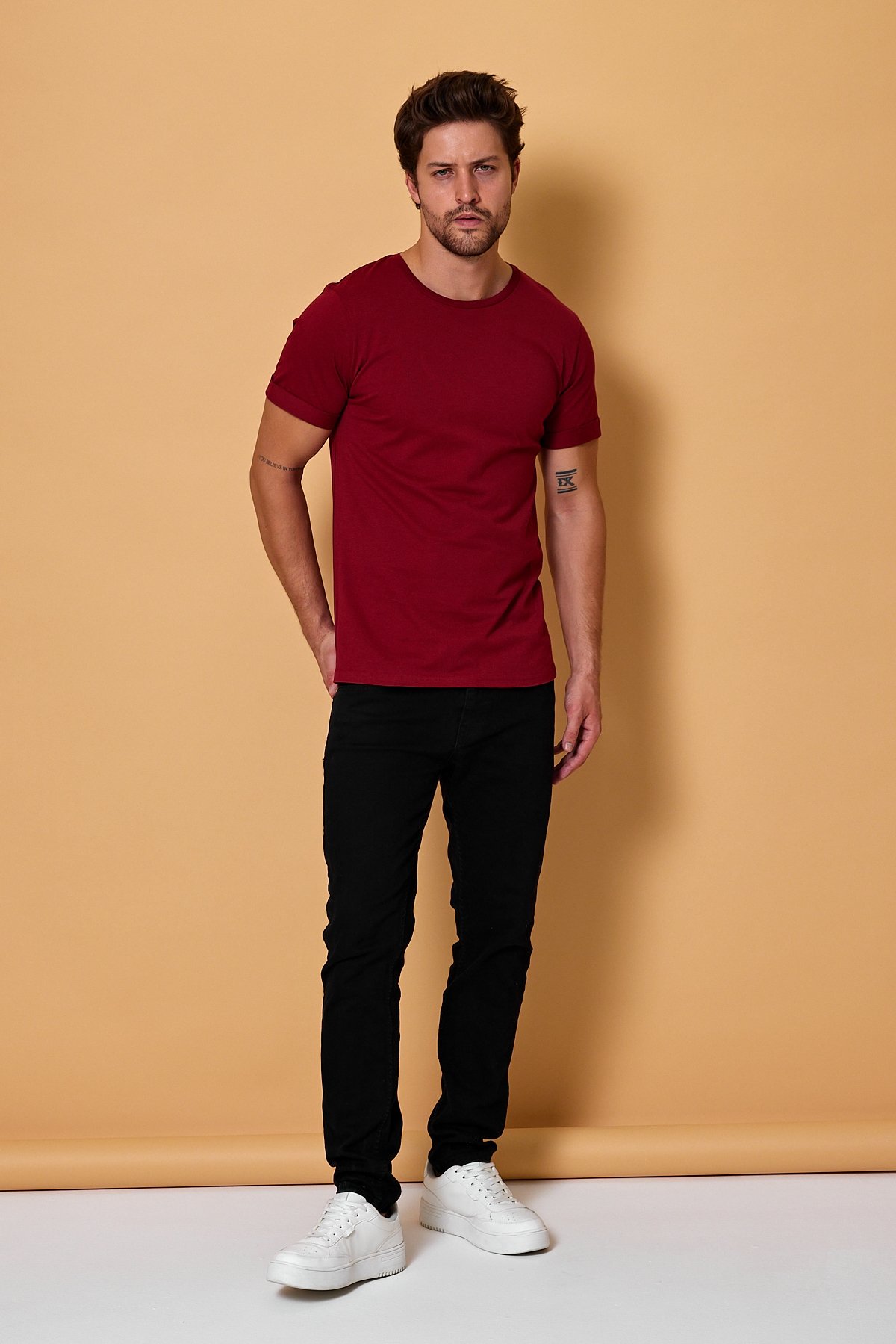 Erkek Slim Fit Yüksek Kalite %100 Pamuk Basic Tişört 24/1 - Bordo