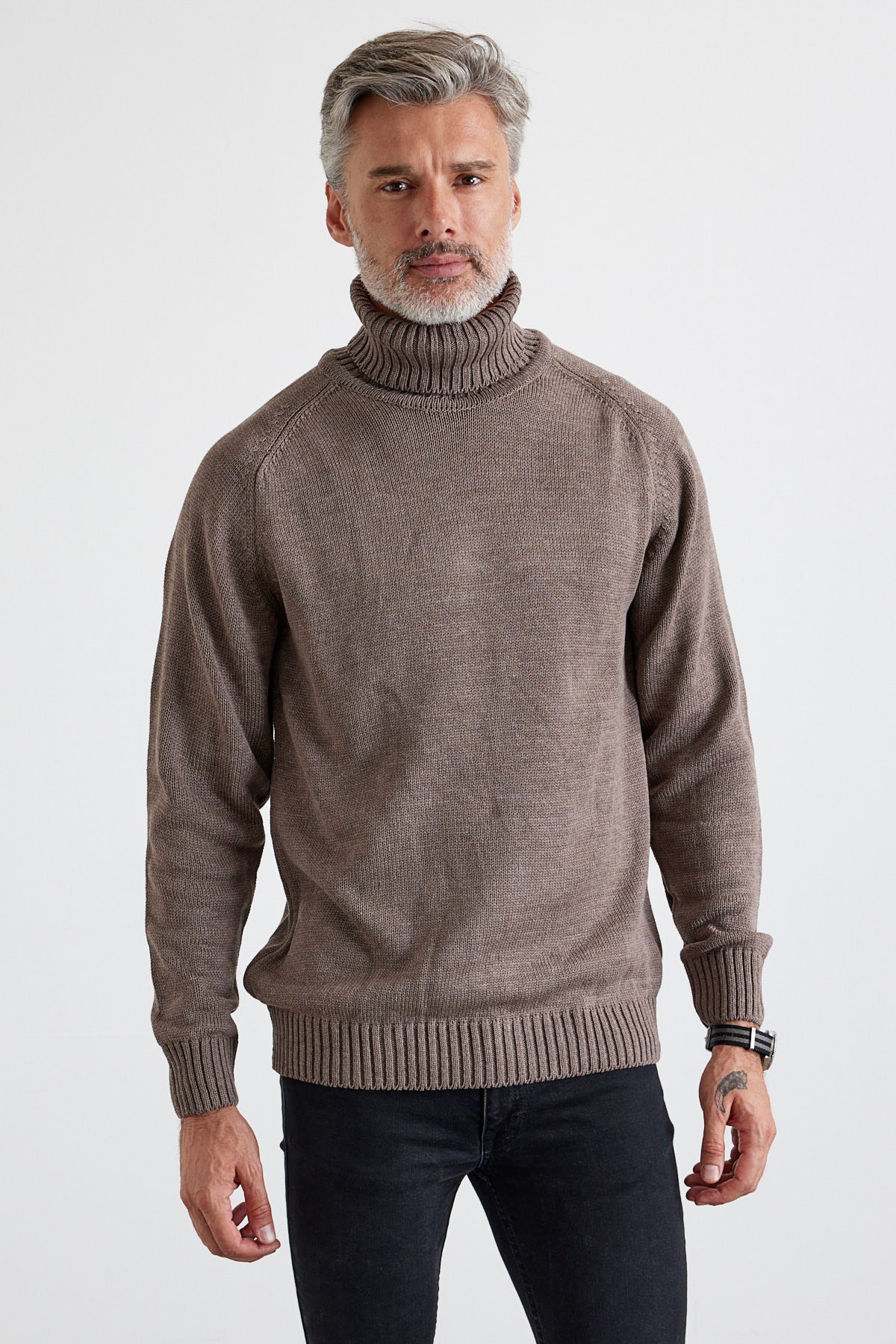 Men's Full Fisherman Thick Italian Sleeve Sweater - Mink