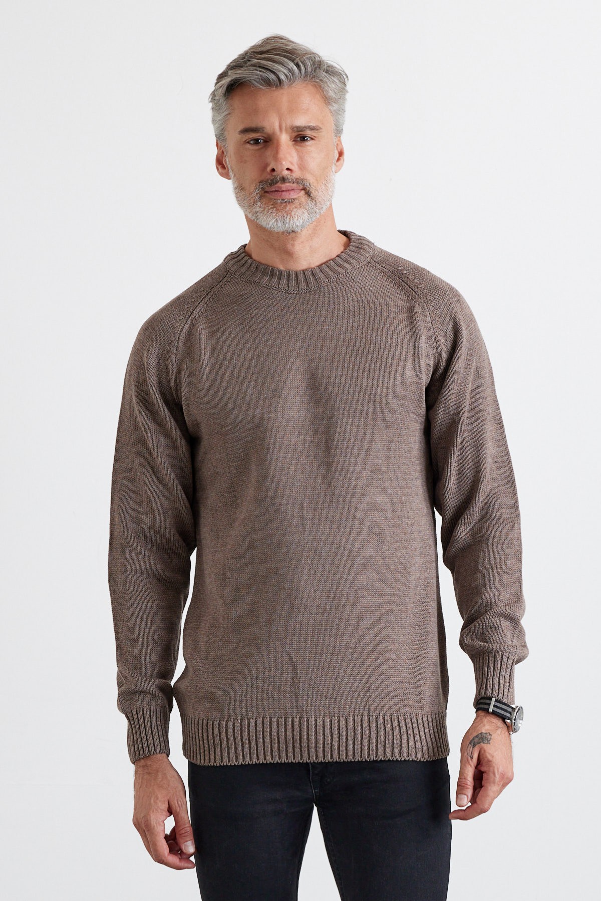 Men's Thick Crew Neck Italian Sleeve Knit Sweater