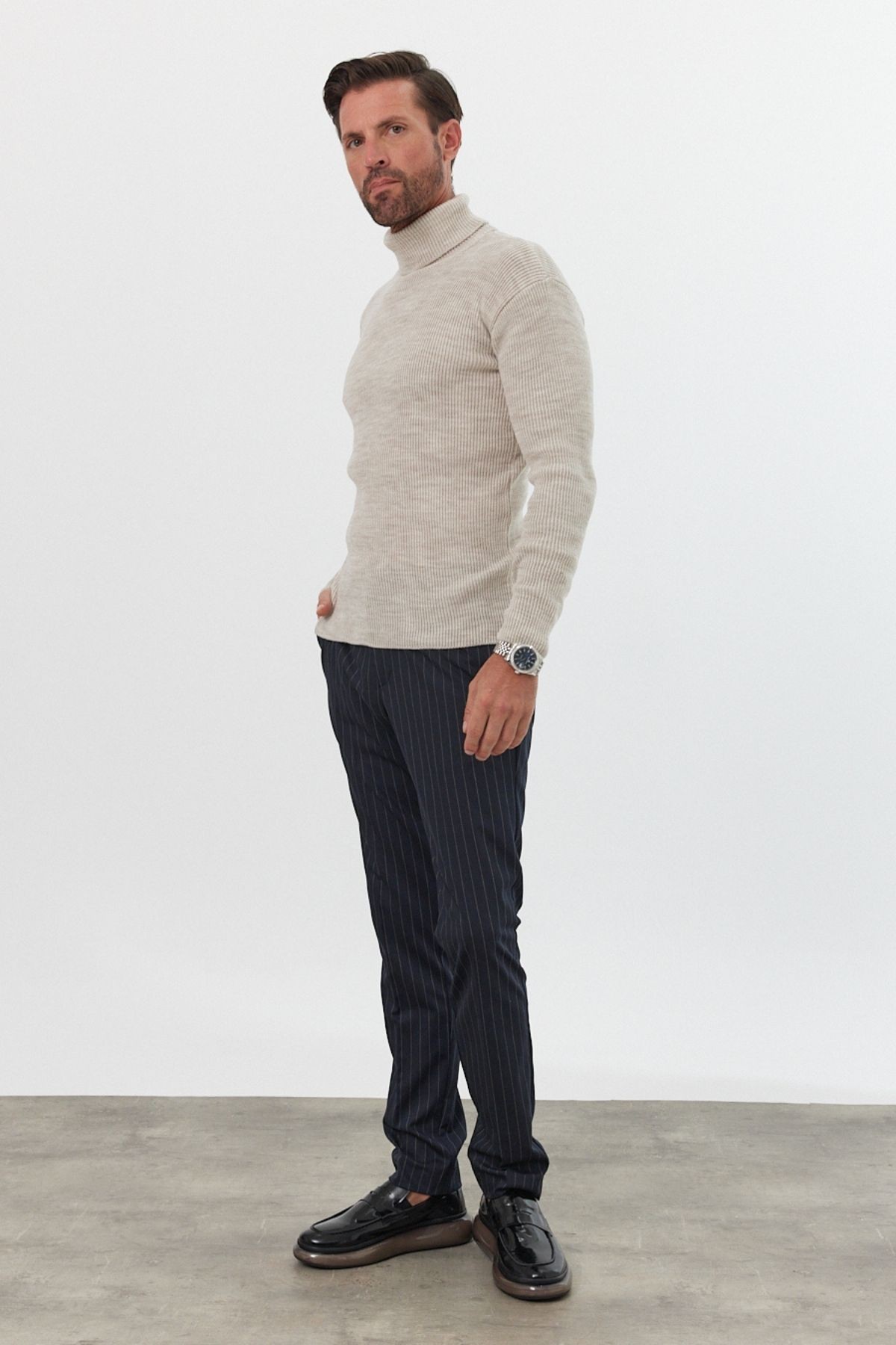 Men's Turtleneck Neck Slim Fit Ribbed Knit Sweater