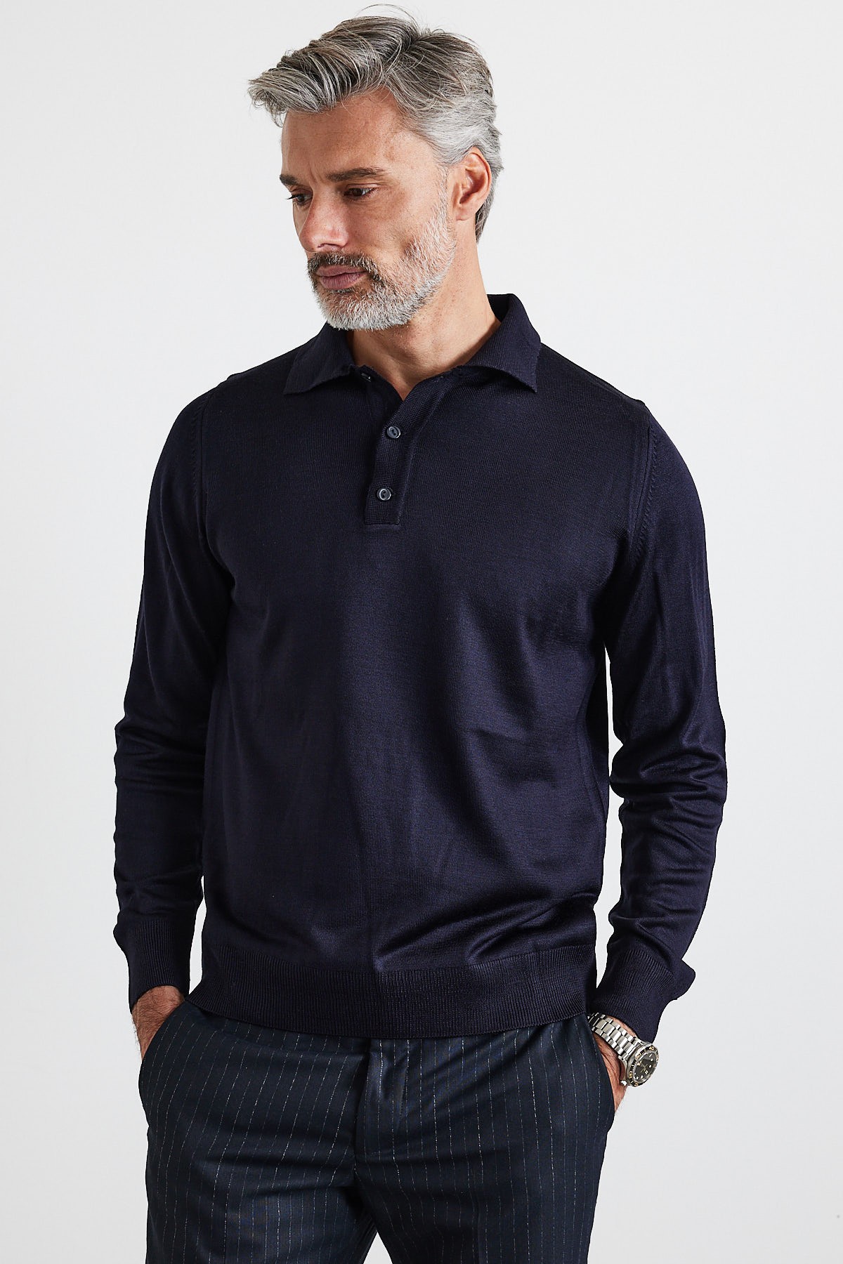 Men's Standard Fit Regular Cut Polo Collar Knit Sweater - Navy blue