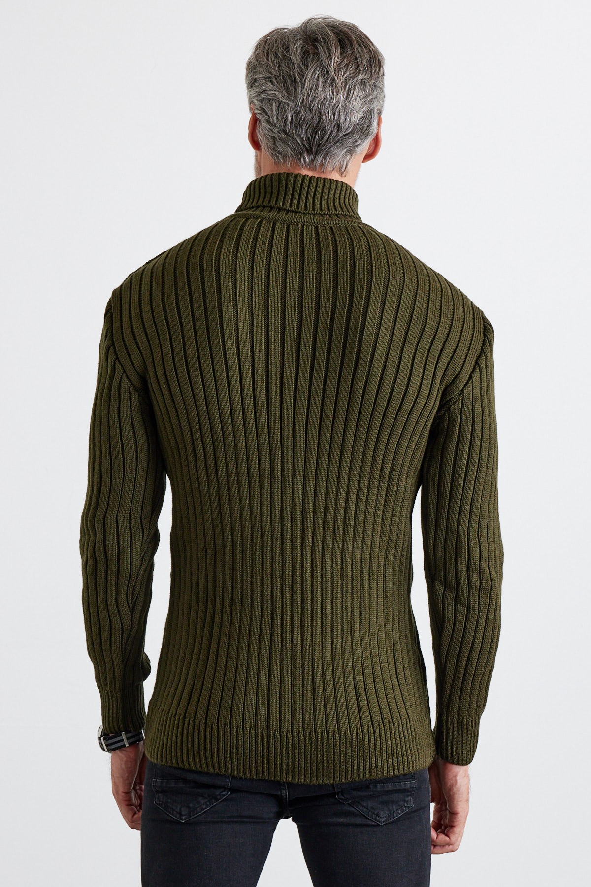 Men's Cable Knit Argyle Pattern Full Turtleneck Ribbed Thick Sweater