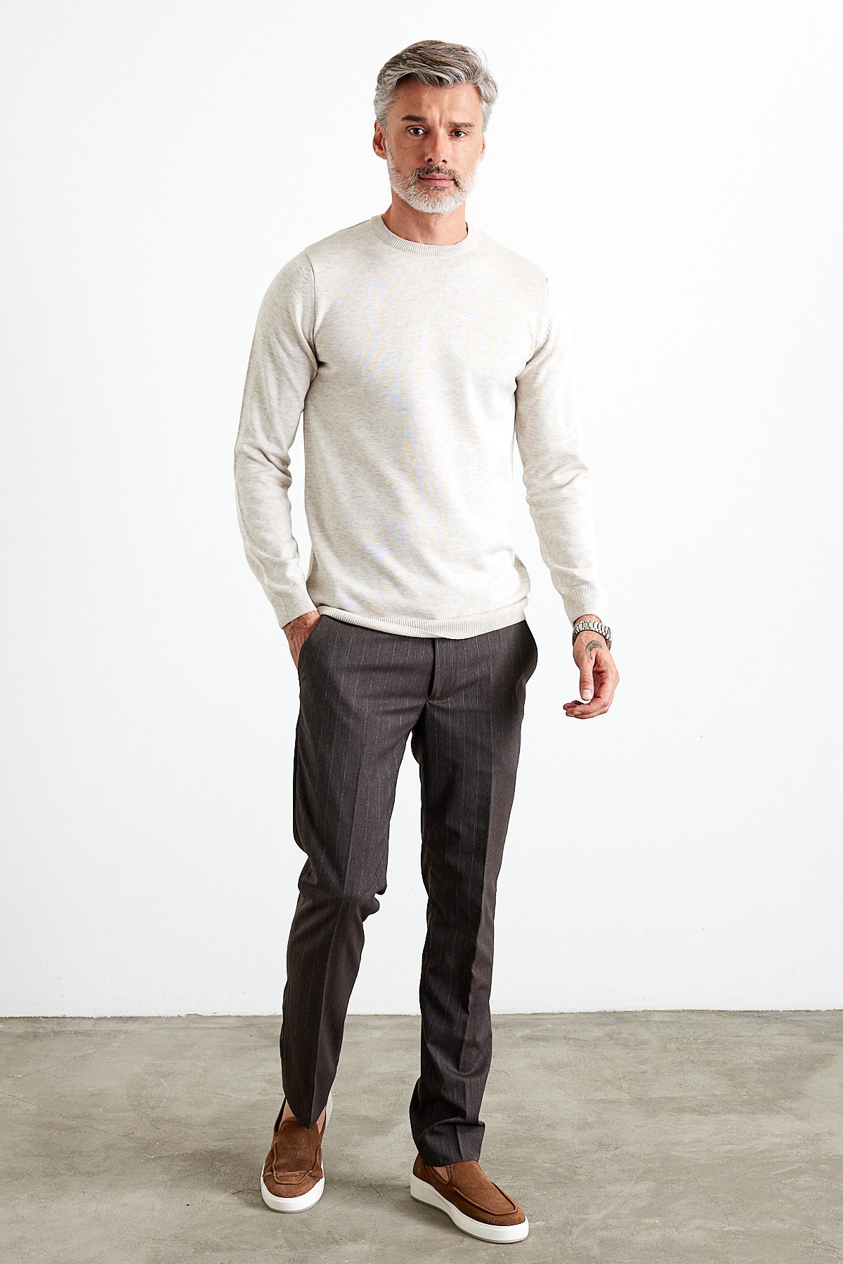 Men's Slim Fit Narrow Cut Turtleneck Sweater - Beige