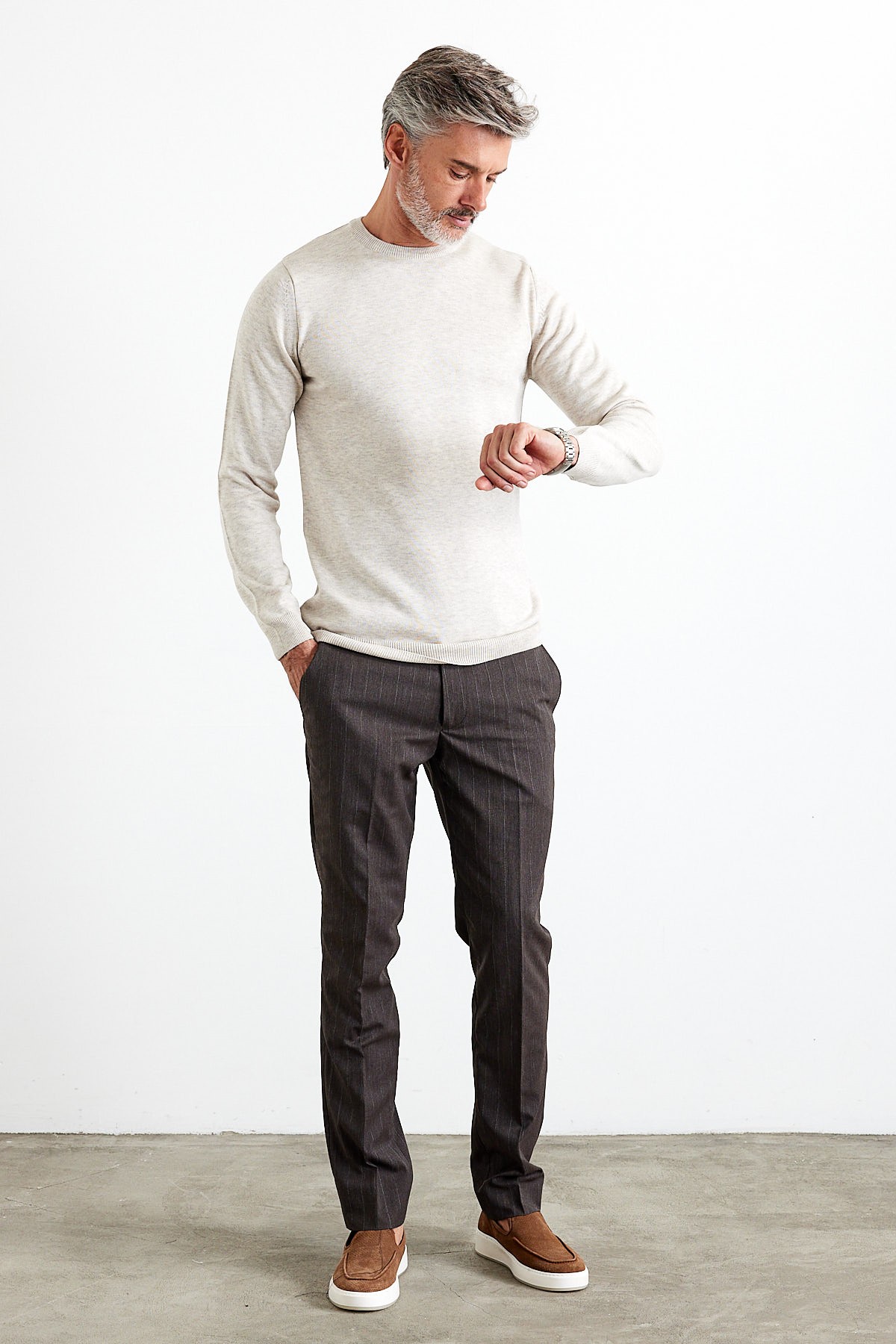 Men's Slim Fit Narrow Cut Turtleneck Sweater - Beige