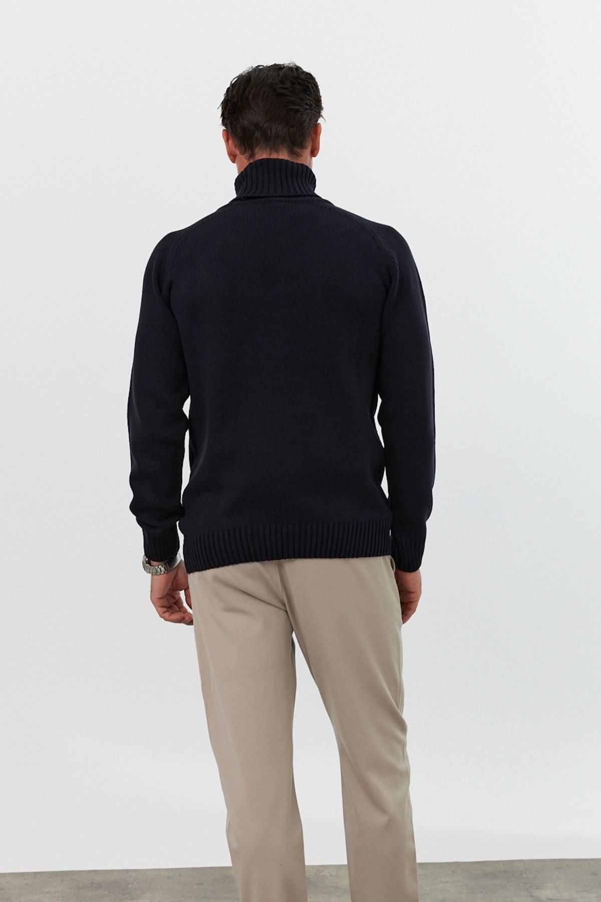 Men's Full Fisherman Thick Italian Sleeve Sweater - Navy blue