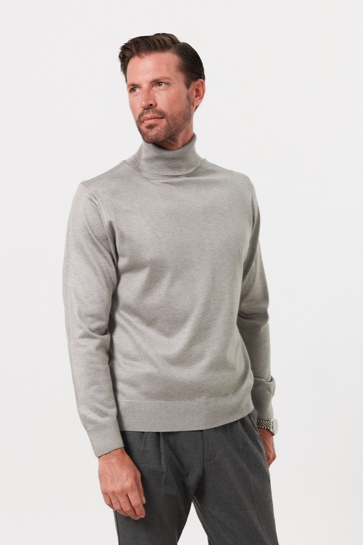 Men's Standard Fit Regular Cut Fisherman Neck Knit Sweater