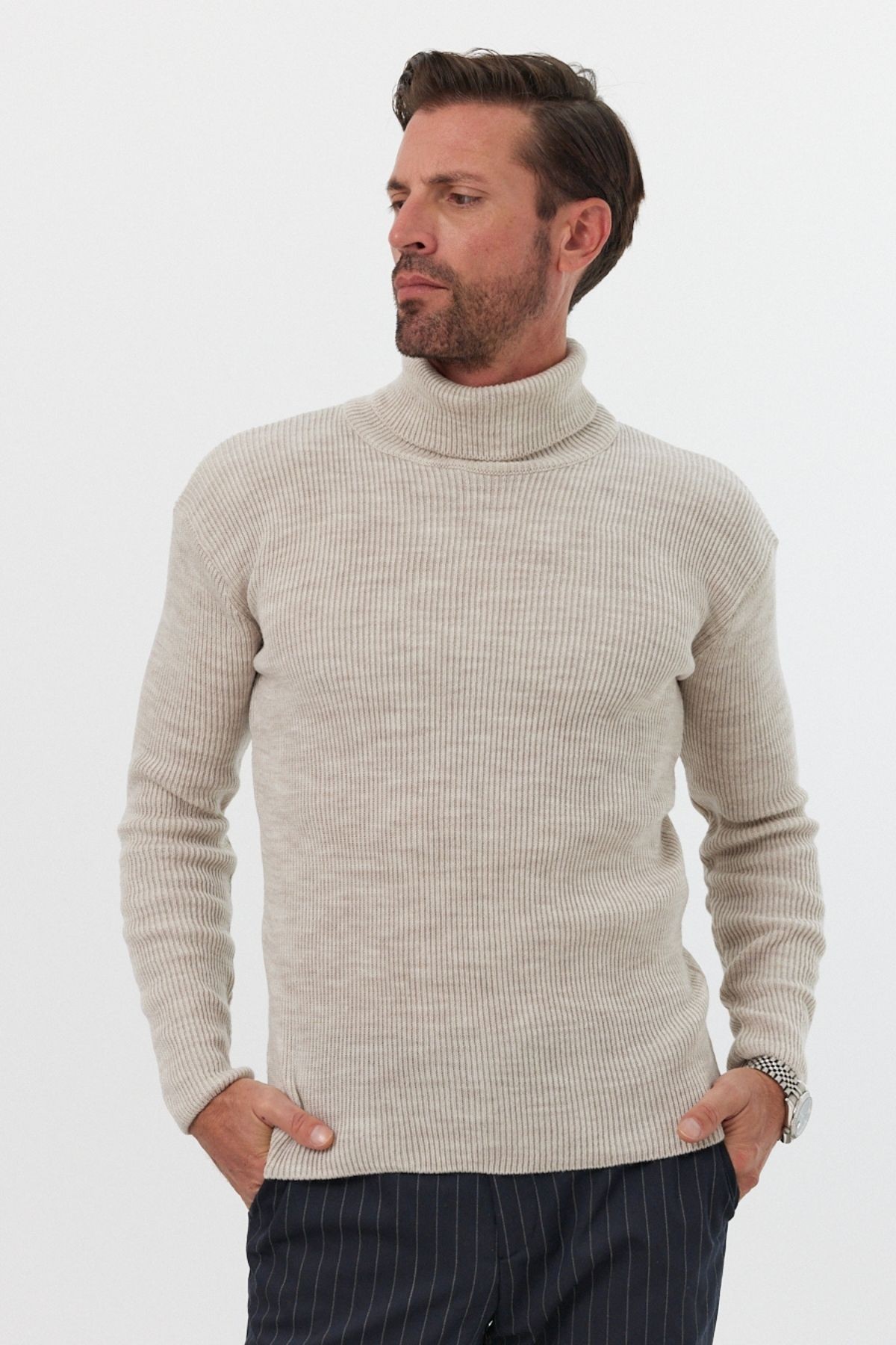 Men's Turtleneck Neck Slim Fit Ribbed Knit Sweater