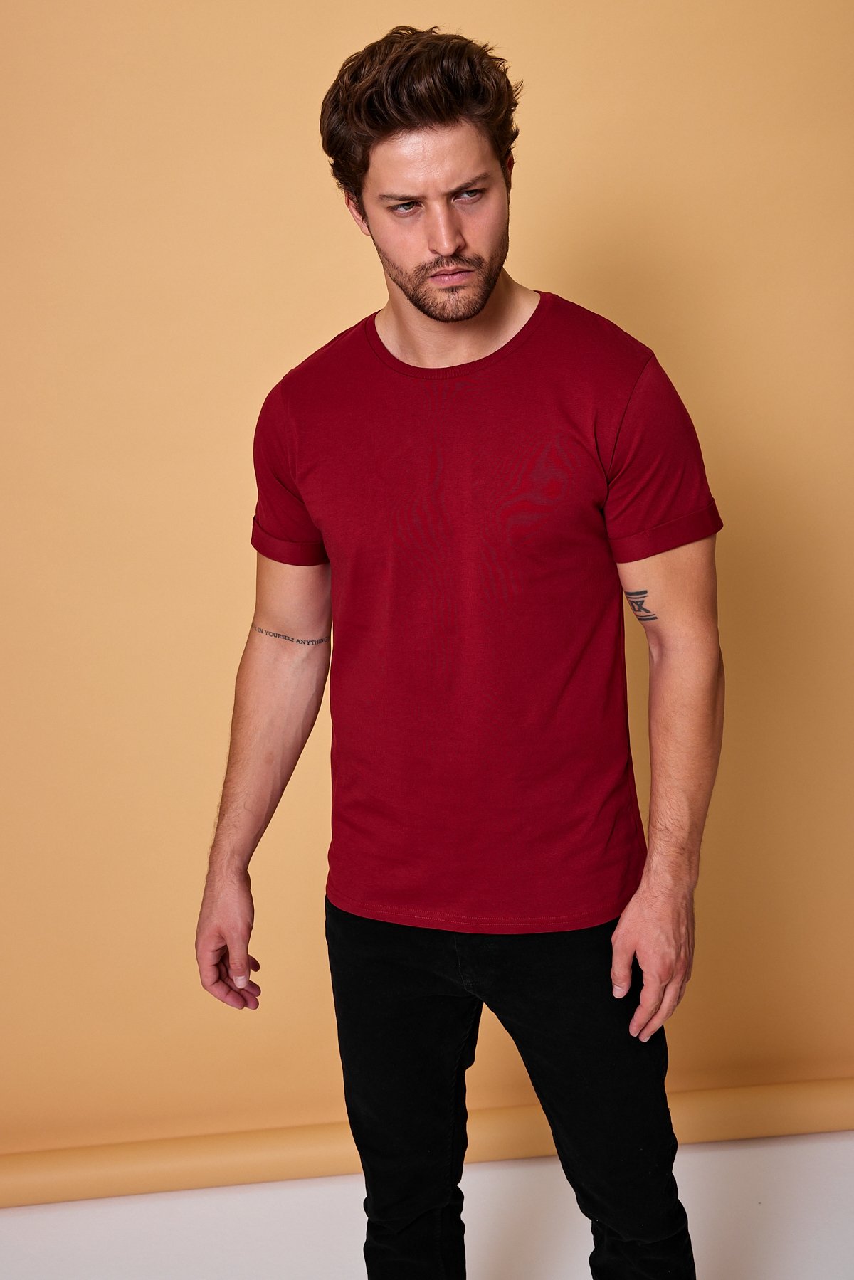 Erkek Slim Fit Yüksek Kalite %100 Pamuk Basic Tişört 24/1 - Bordo