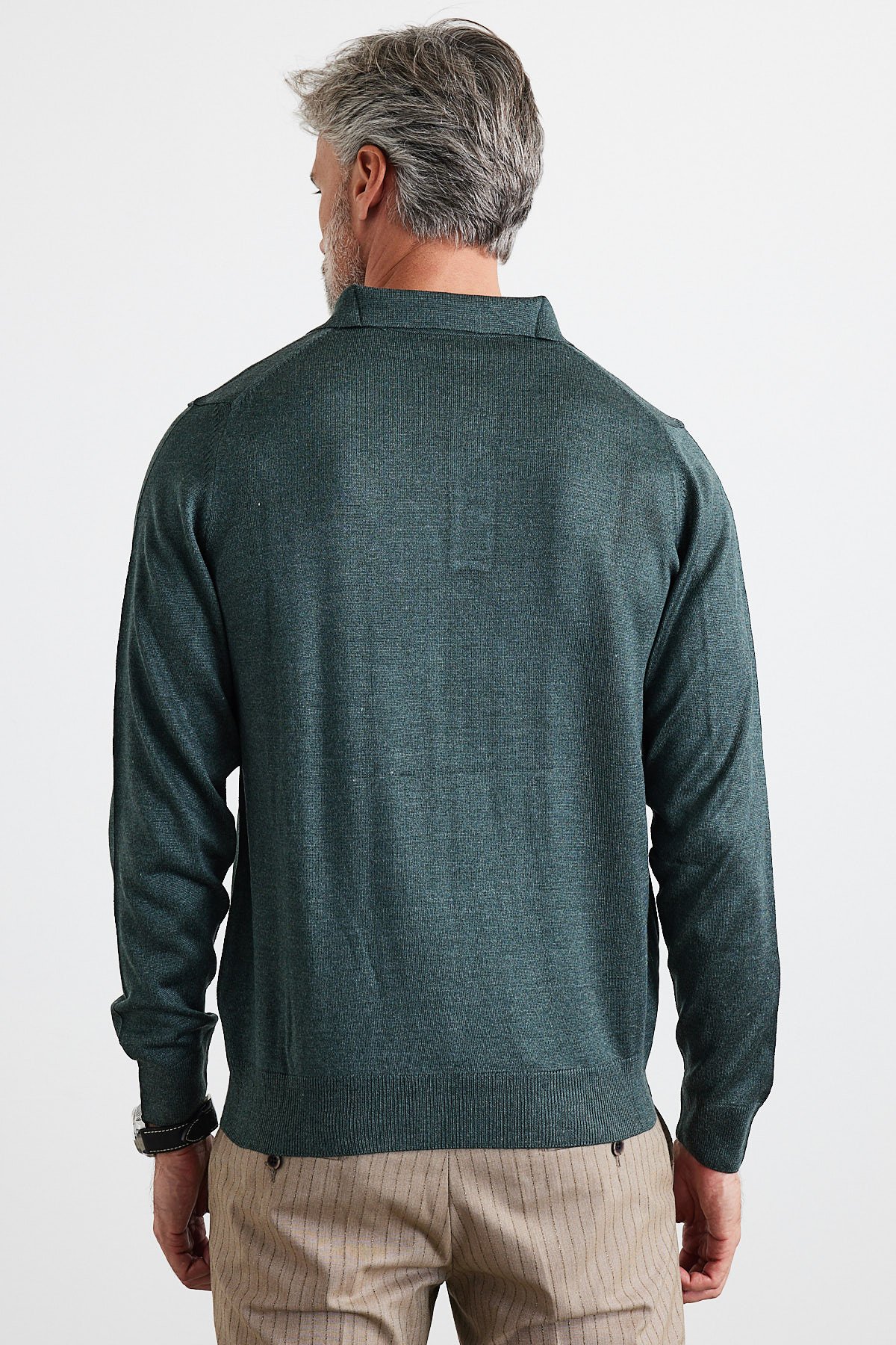 Men's Standard Fit Regular Cut Polo Collar Knit Sweater - Dark Green