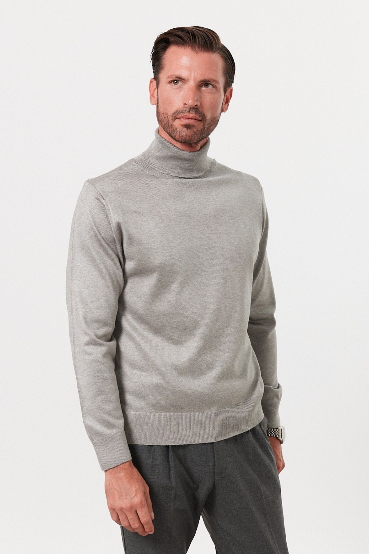 Men's Standard Fit Regular Cut Fisherman Neck Knit Sweater