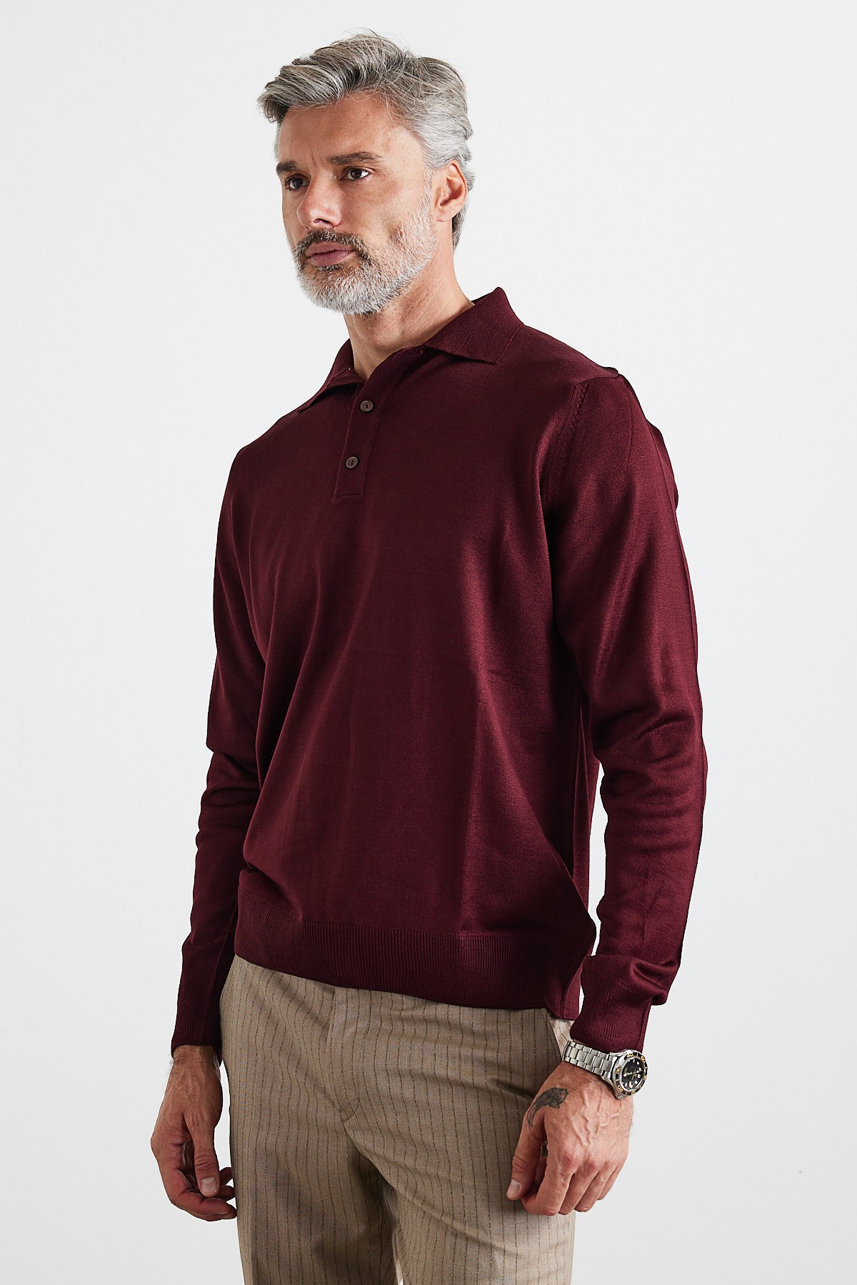 Men's Standard Fit Regular Cut Polo Collar Knit Sweater - Maroon