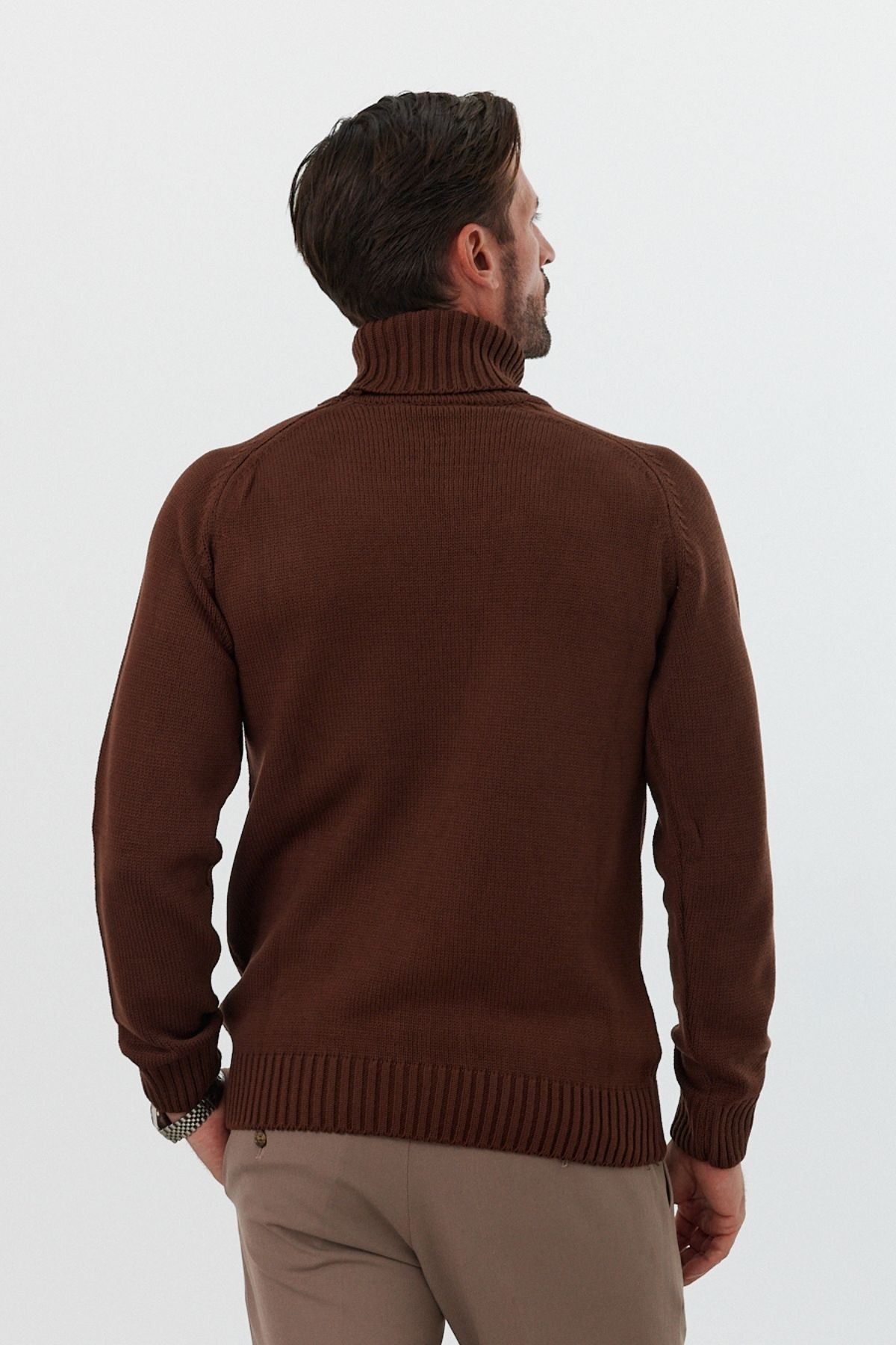 Men's Full Fisherman Thick Italian Sleeve Sweater - Brown