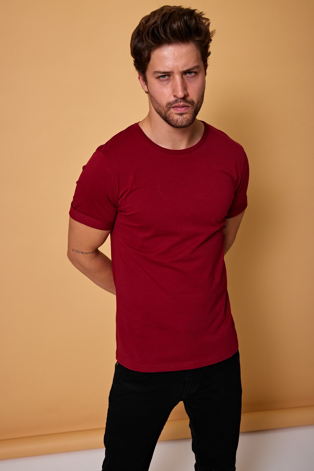 Erkek Slim Fit Yüksek Kalite %100 Pamuk Basic Tişört 24/1 - Bordo