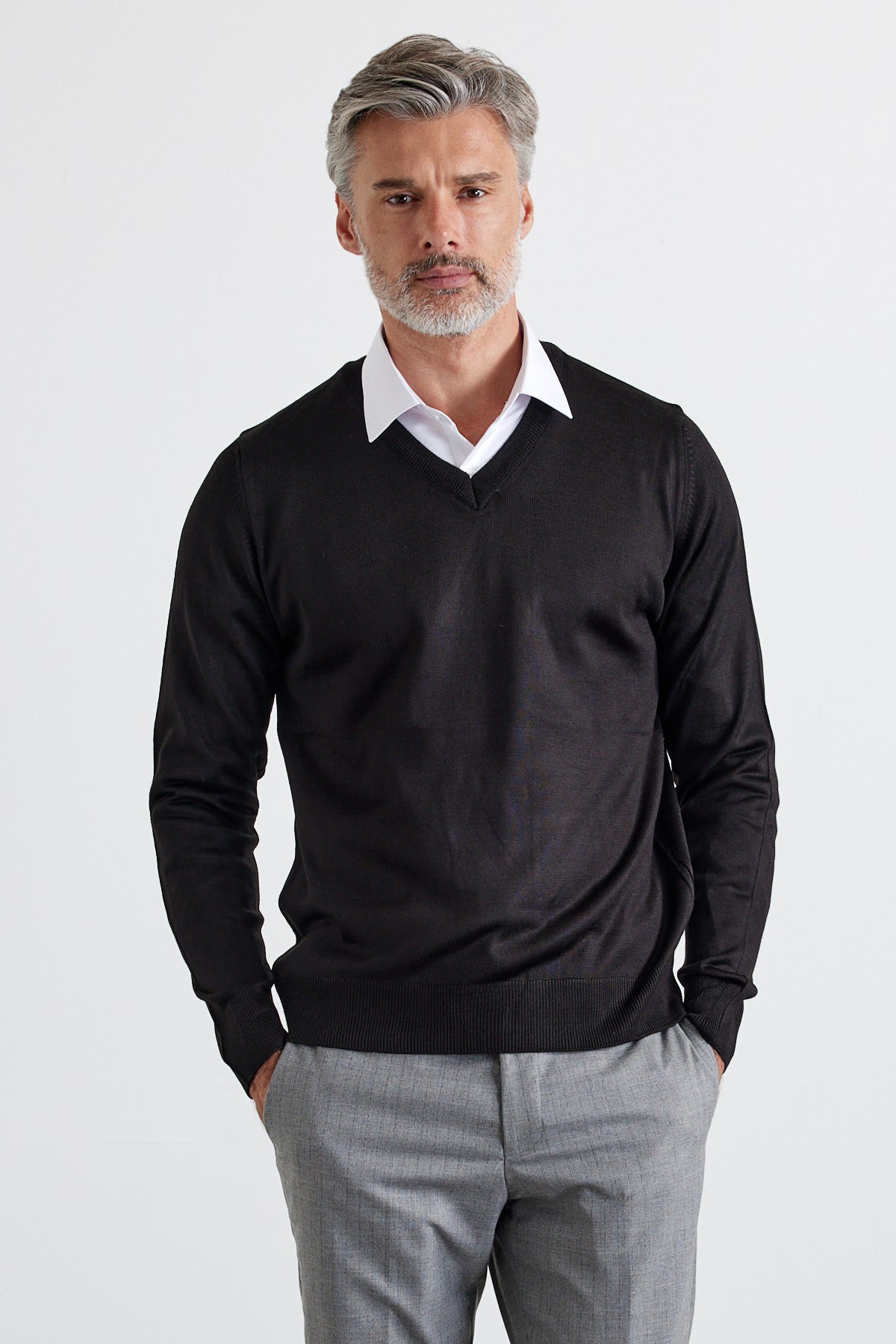  Men's Standard Fit Regular Cut V-Neck Sweater - Black