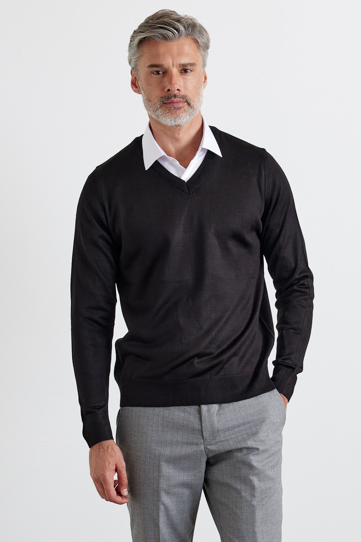  Men's Standard Fit Regular Cut V-Neck Sweater - Black