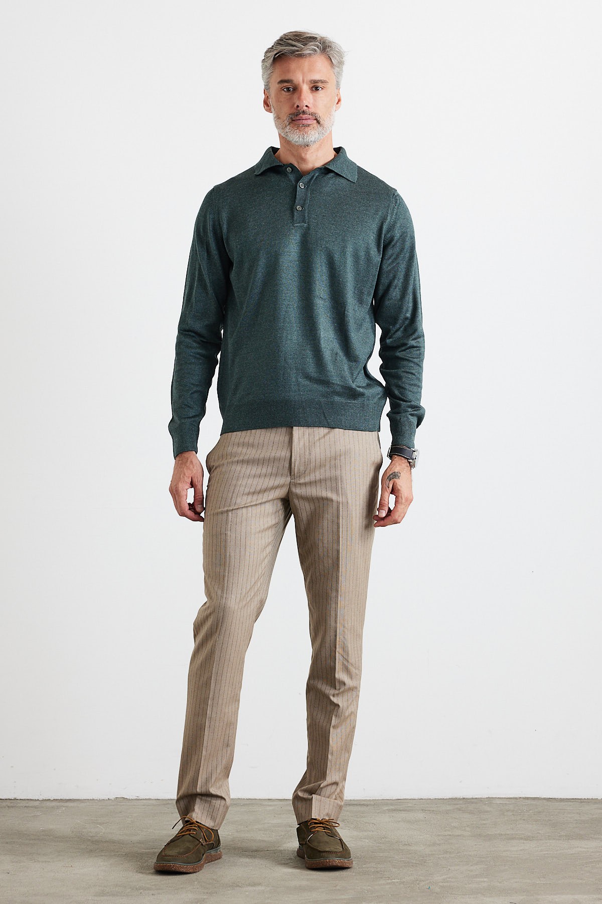 Men's Standard Fit Regular Cut Polo Collar Knit Sweater - Dark Green