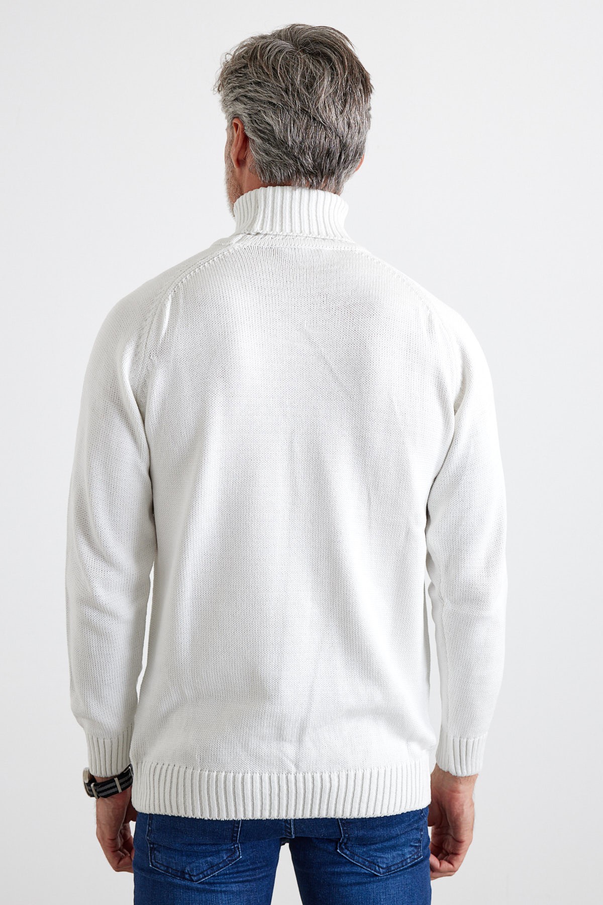 Men's Full Fisherman Thick Italian Sleeve Sweater - White