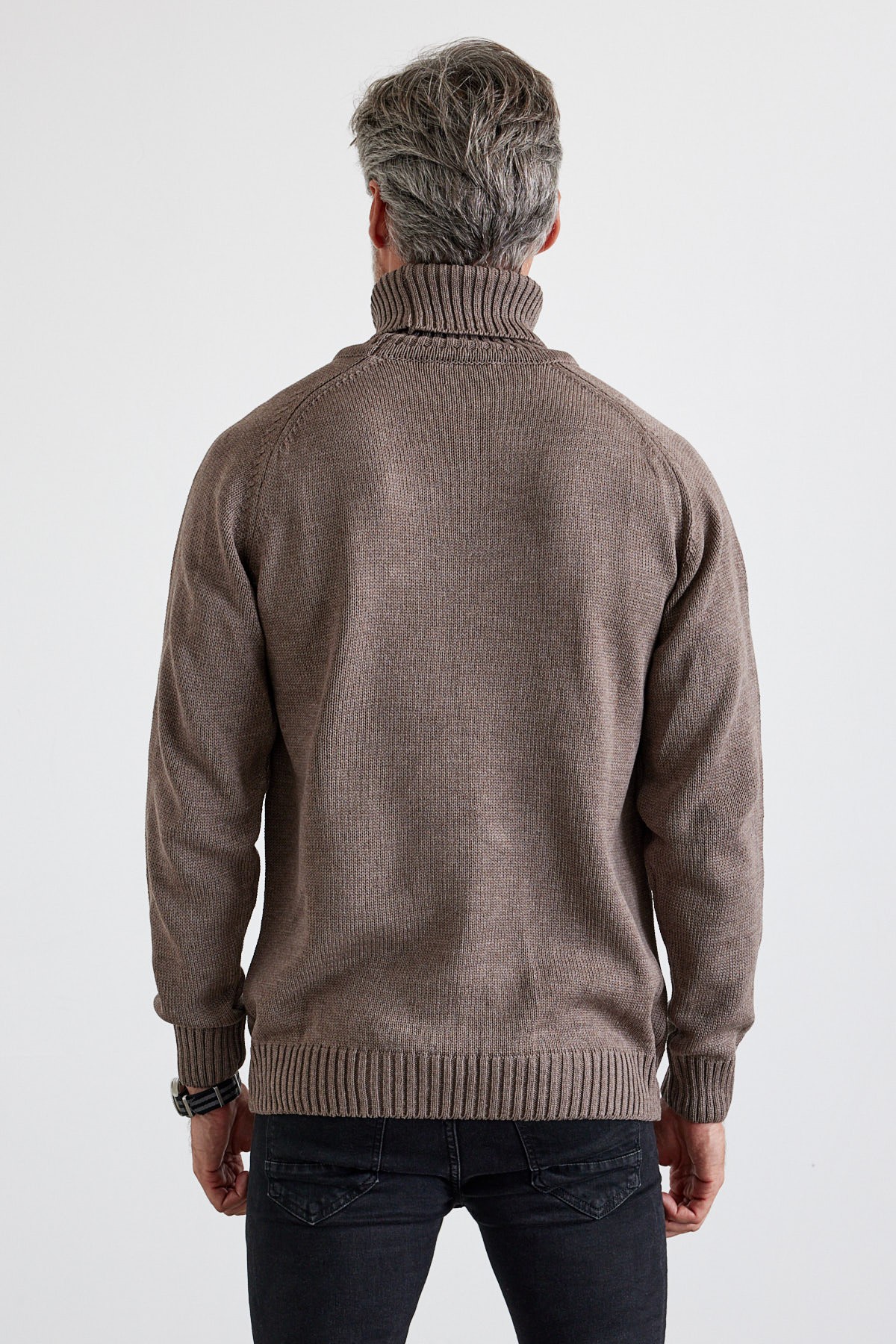 Men's Full Fisherman Thick Italian Sleeve Sweater - Mink