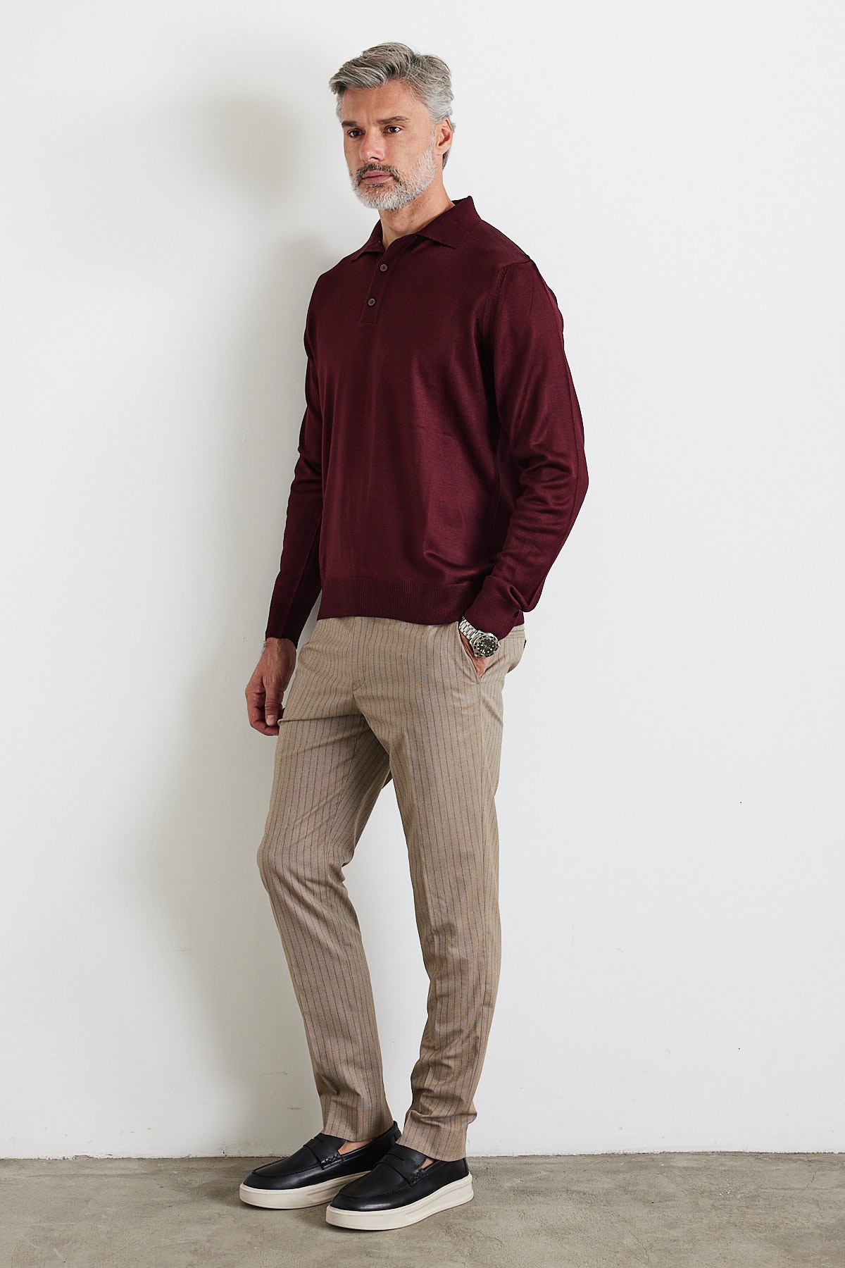 Men's Standard Fit Regular Cut Polo Collar Knit Sweater - Maroon